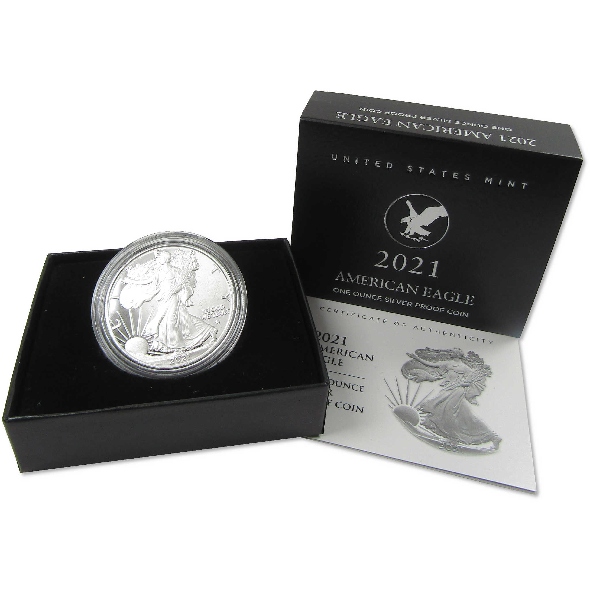 2021 W Type 2 American Silver Eagle Proof Bullion $1 Coin OGP COA