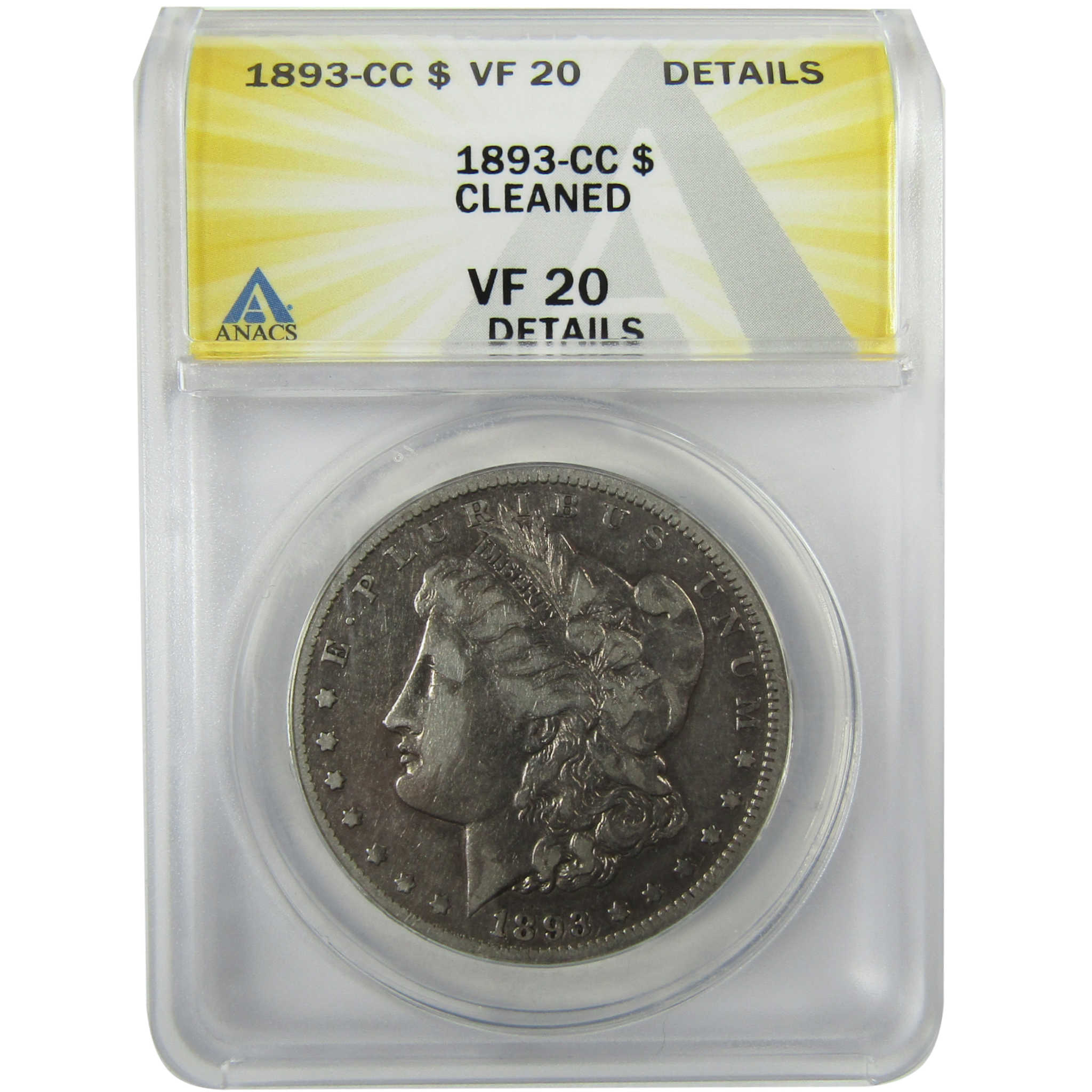 1893 CC Morgan Silver Dollar VF 20 Details ANACS $1 Coin SKU:I27970 - Morgan coin - Morgan silver dollar - Morgan silver dollar for sale - Profile Coins &amp; Collectibles