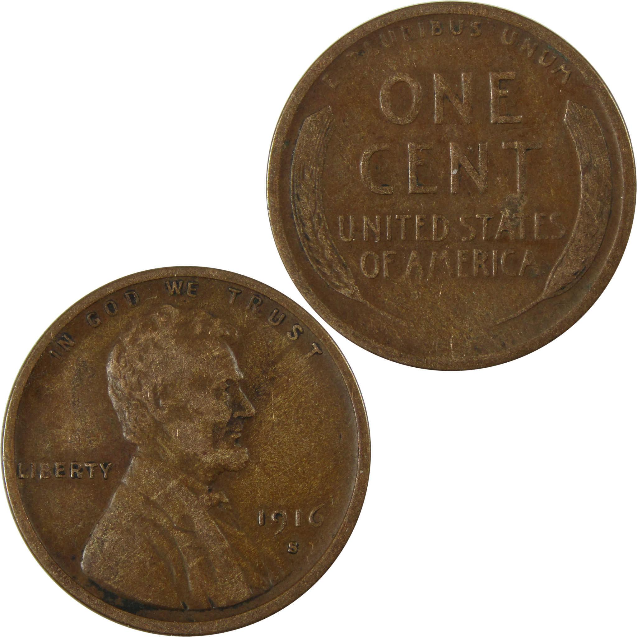 1916 S Lincoln Wheat Cent VF Very Fine Penny 1c Coin SKU:I26664