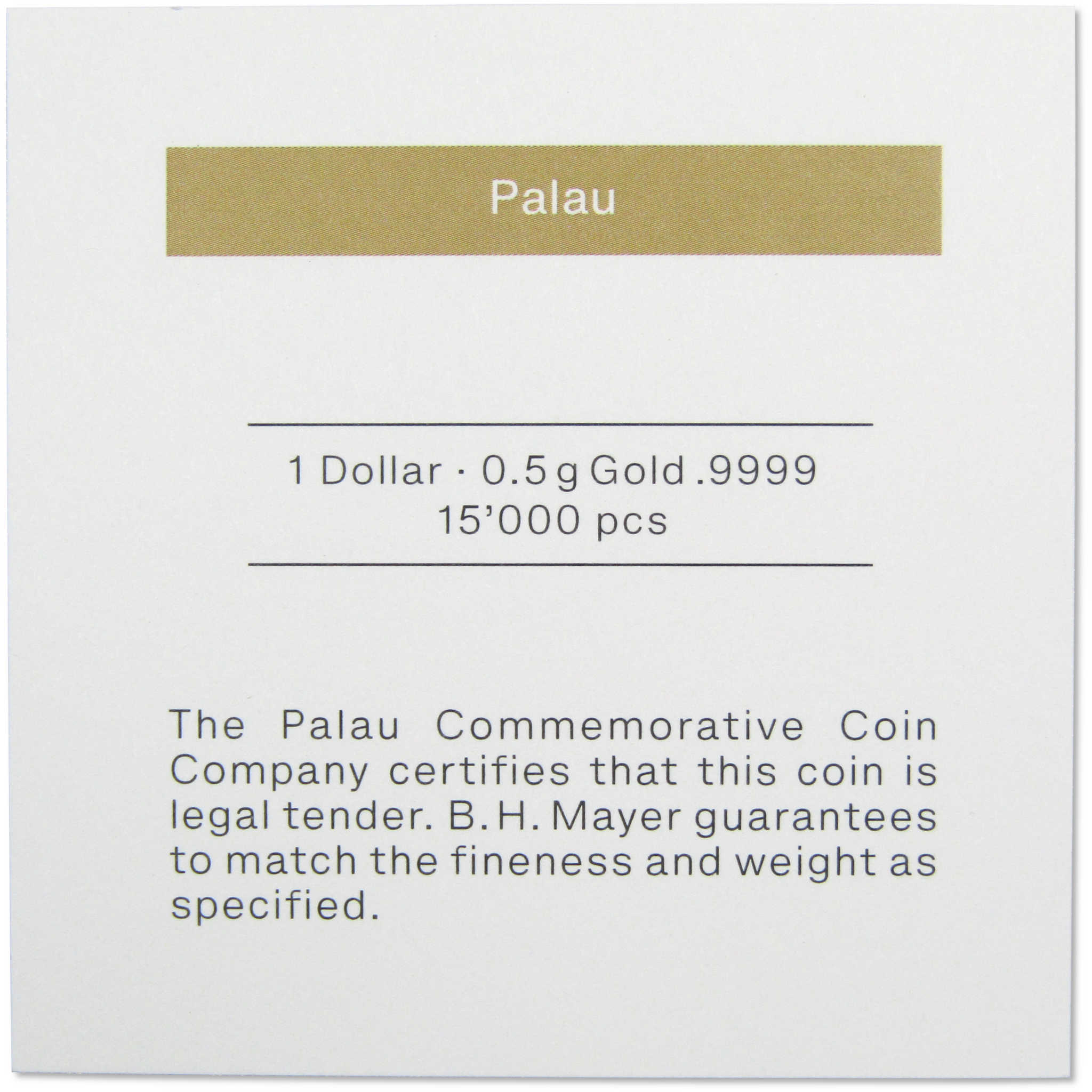 Special Shapes Golden Horseshoe BU 1/2 g .9999 Gold $1 Coin Palau COA