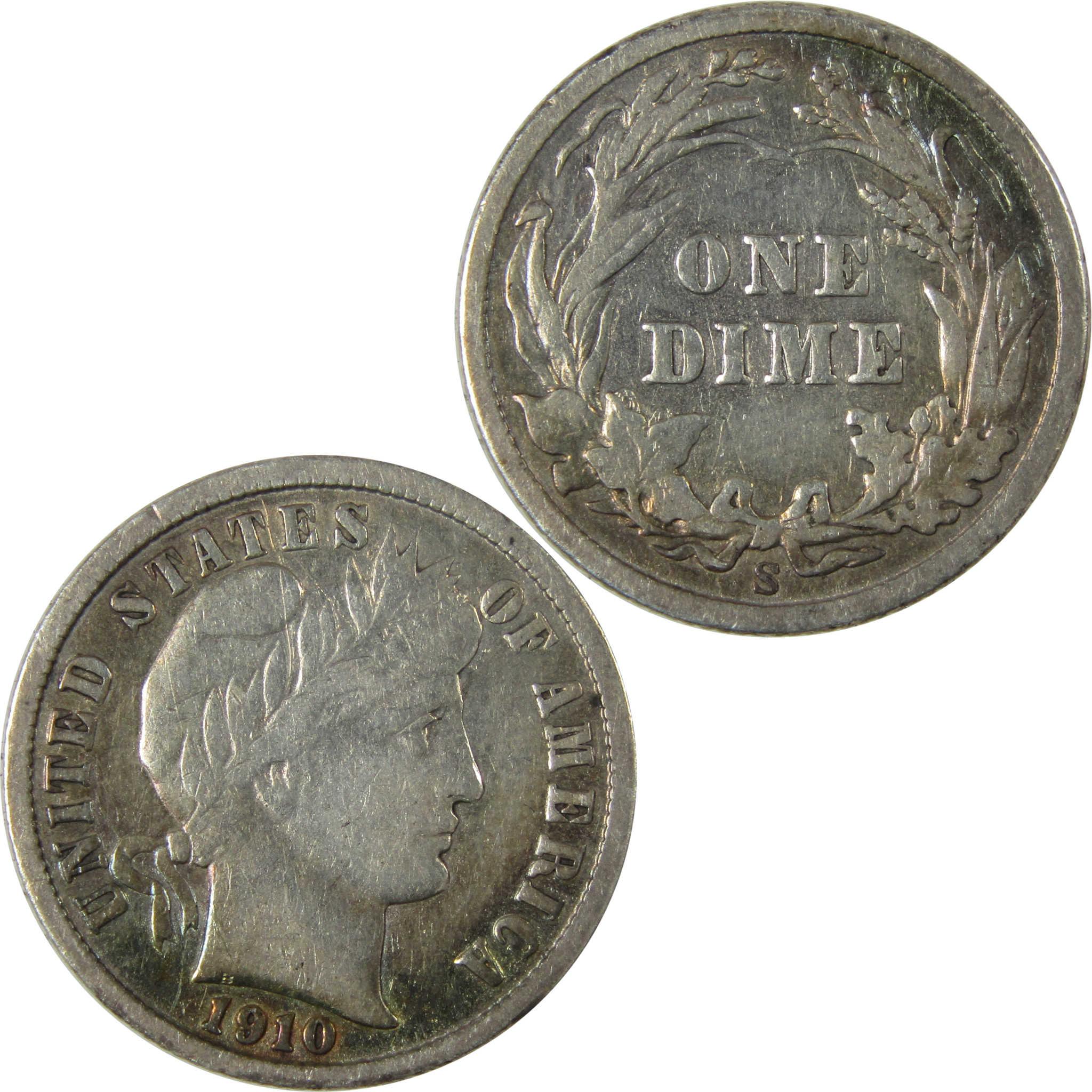 1910 S Barber Silver Dime F Fine Details 10c Coin SKU:CP1005