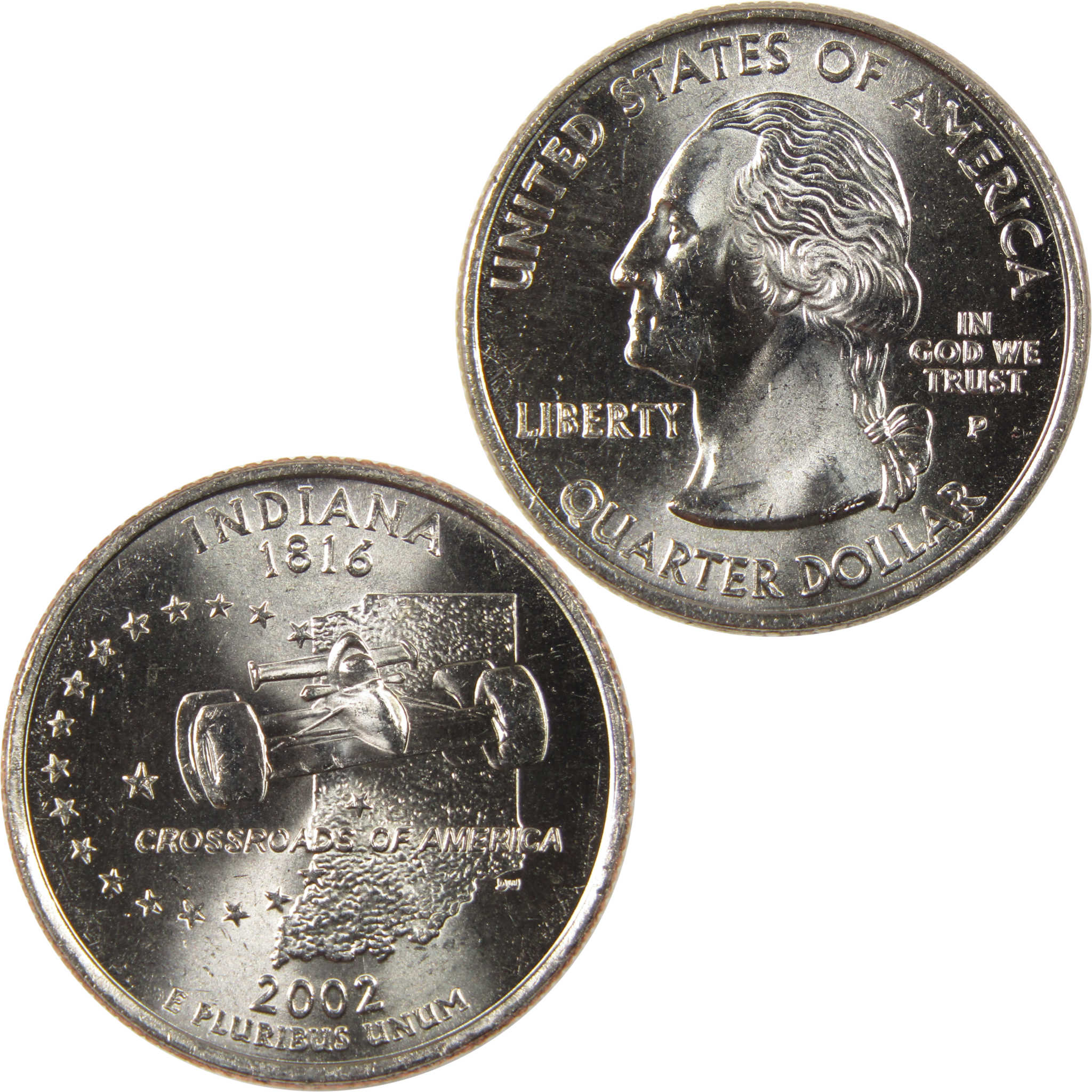 2002 P Indiana State Quarter BU Uncirculated Clad 25c Coin