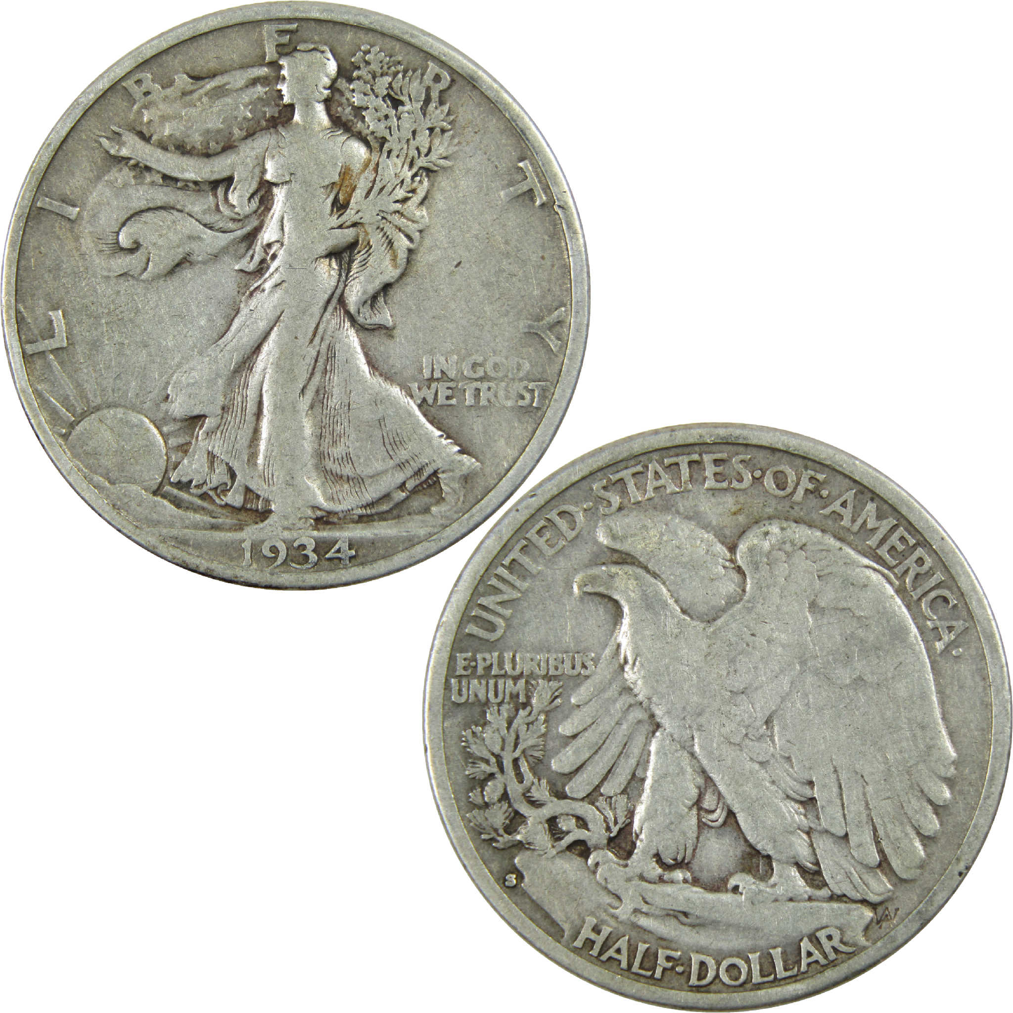 1934 S Liberty Walking Half Dollar F Fine Silver 50c Coin SKU:I12297