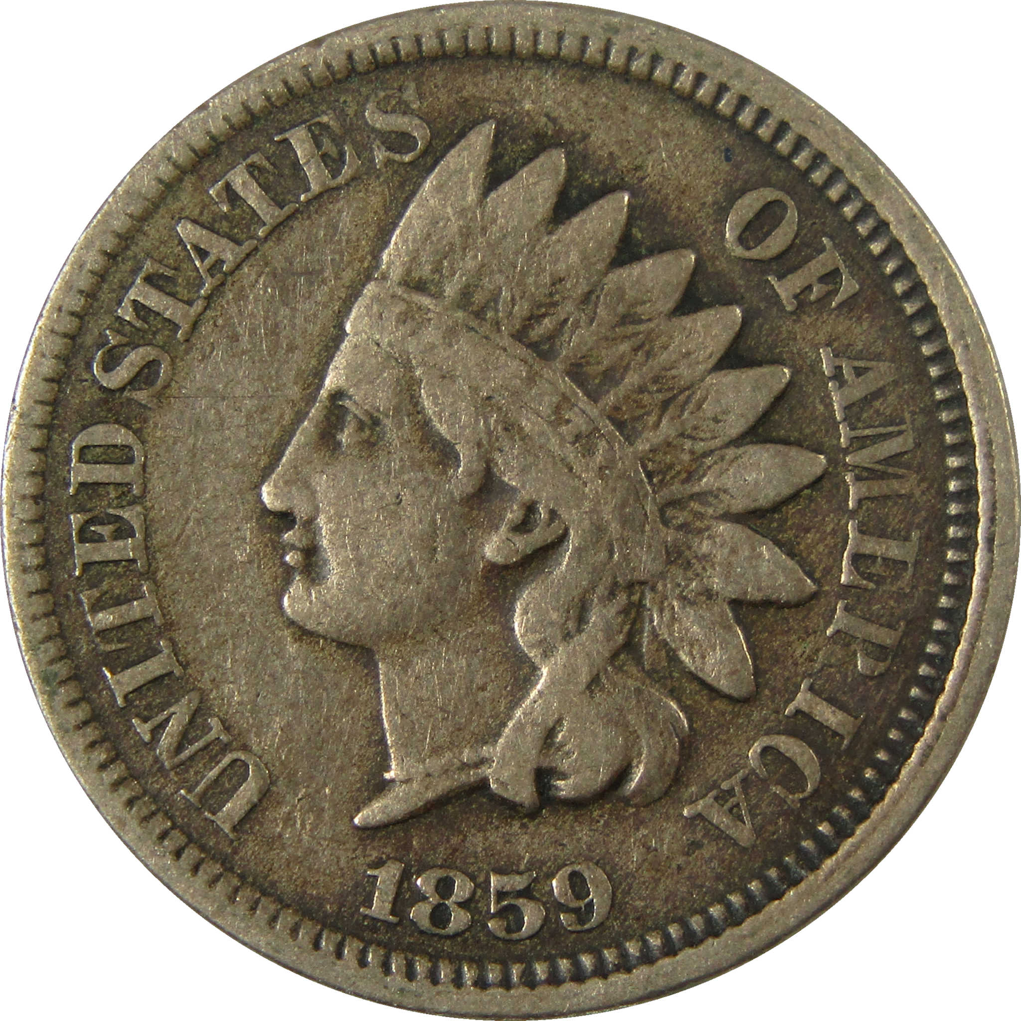 1859 Indian Head Cent F Fine Details Penny 1c Coin SKU:I26967