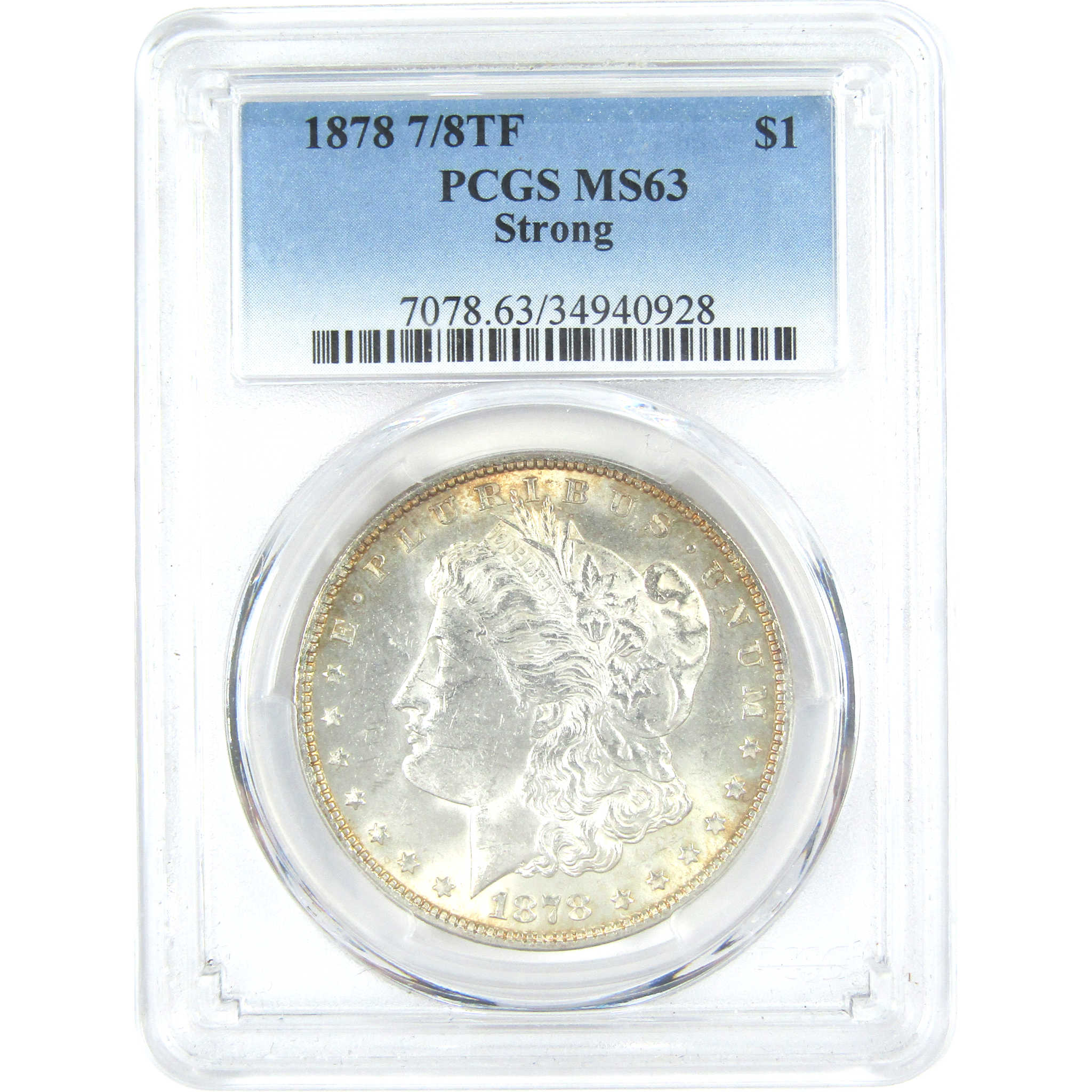 1878 7/8TF Strong Morgan Dollar MS 63 PCGS Silver $1 Toned SKU:I16427