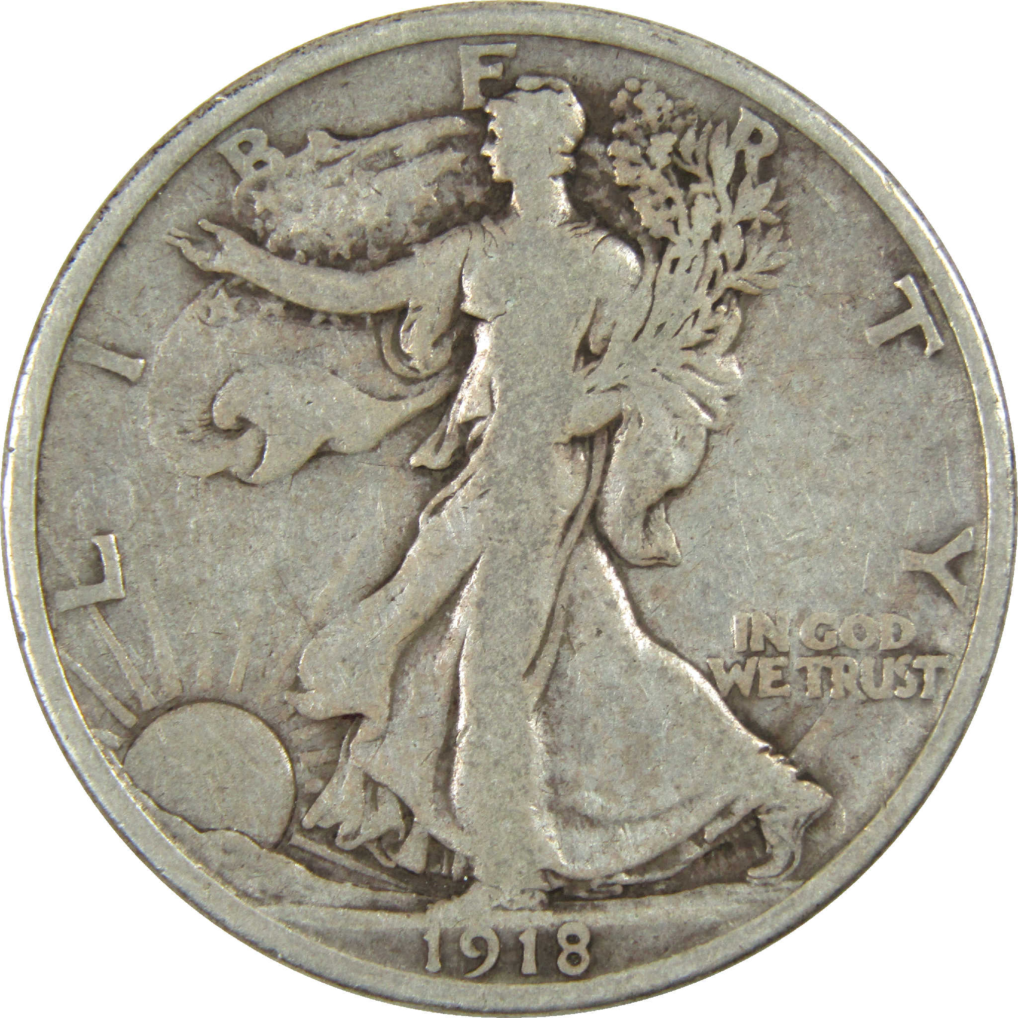 1918 D Liberty Walking Half Dollar VG Very Good Silver 50c SKU:I12344