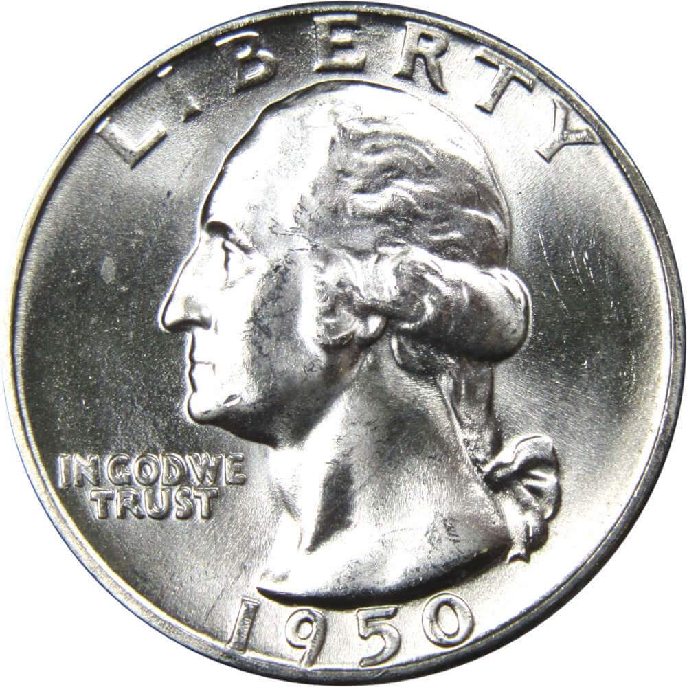 1950 Washington Quarter BU Uncirculated Mint State 90% Silver 25c US Coin