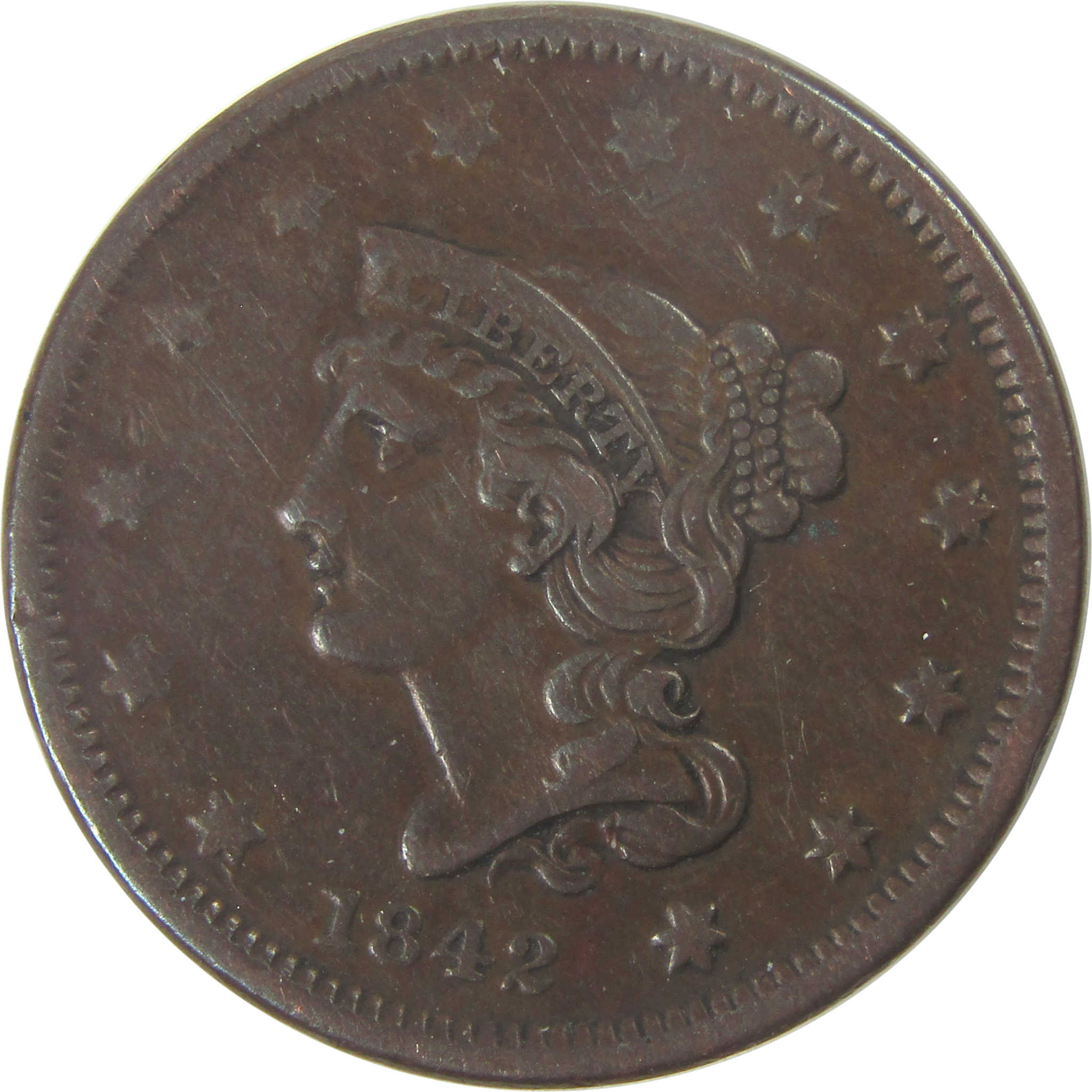 1842 Small Date Braided Hair Large Cent VF Very Fine Copper SKU:I16719