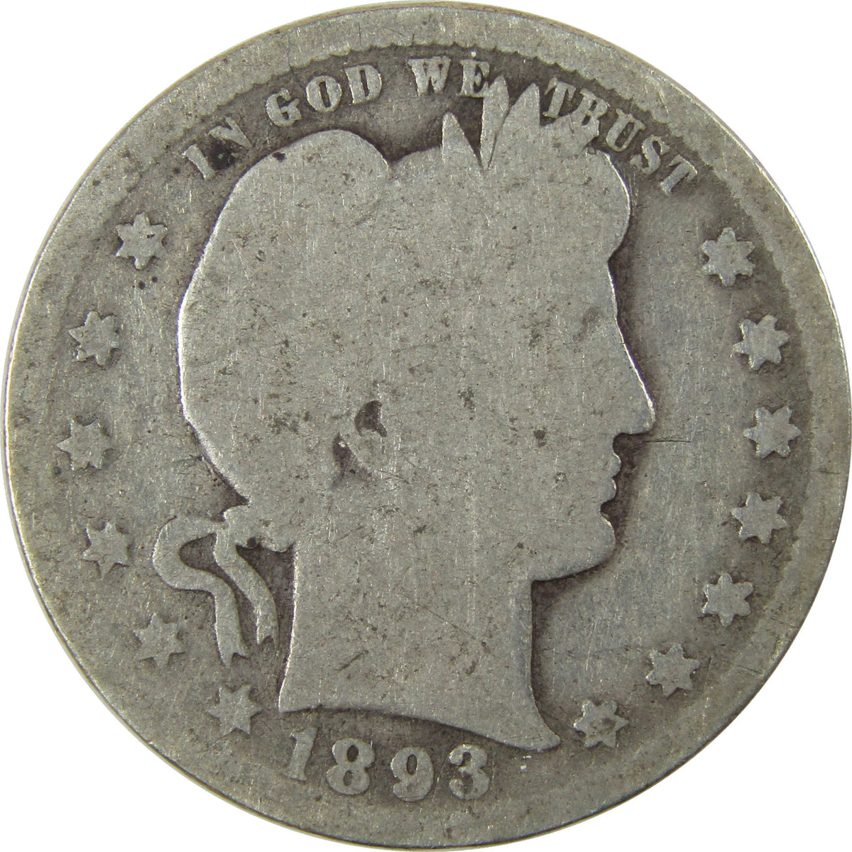 1893 Barber Silver Quarter G Good Details 25c Coin SKU:I28546