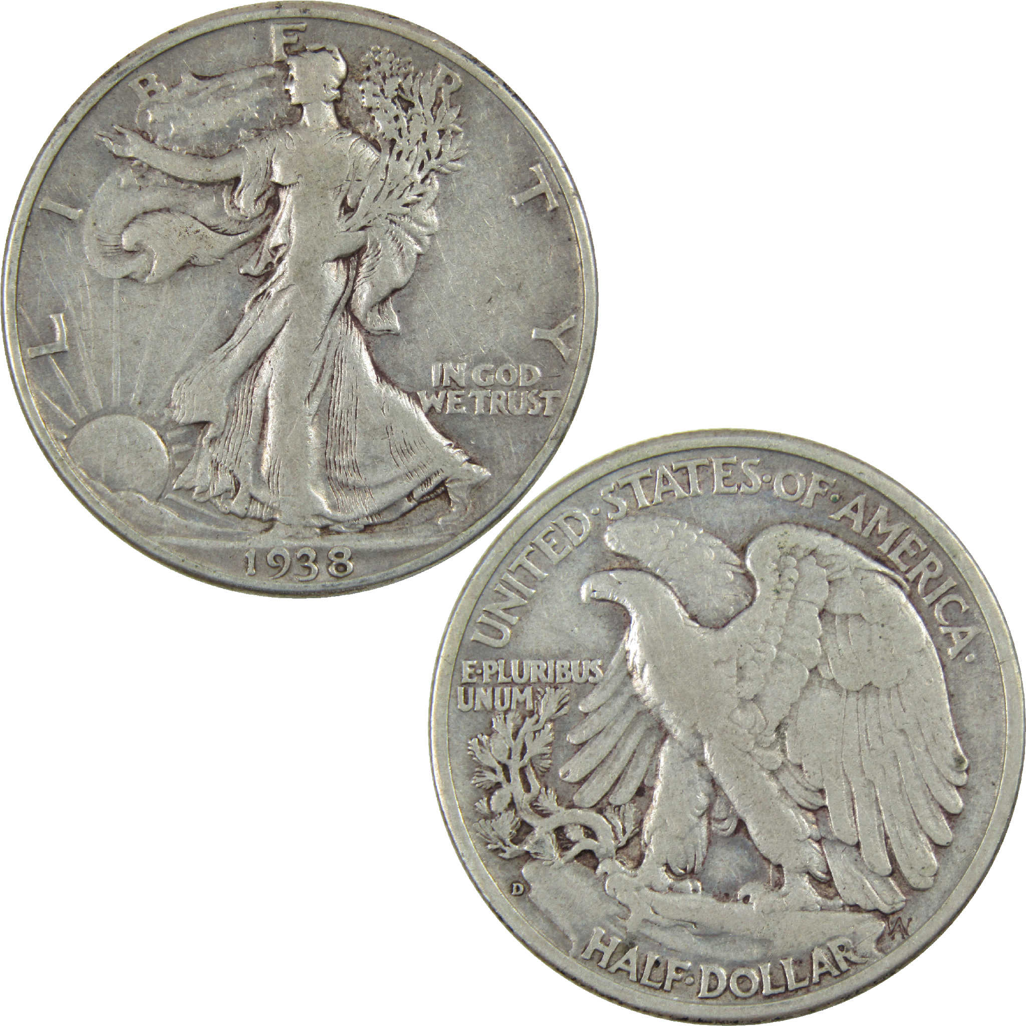 1938 D Liberty Walking Half Dollar VF Very Fine Silver 50c SKU:I12354