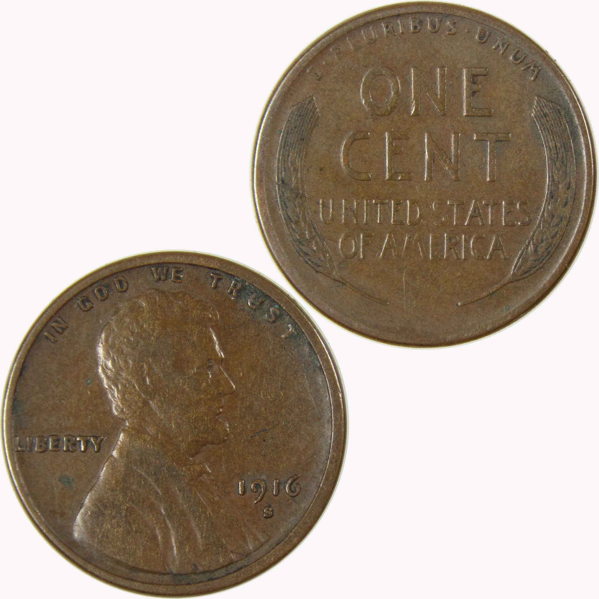 1916 S Lincoln Wheat Cent VF Very Fine Penny 1c Coin SKU:I25848
