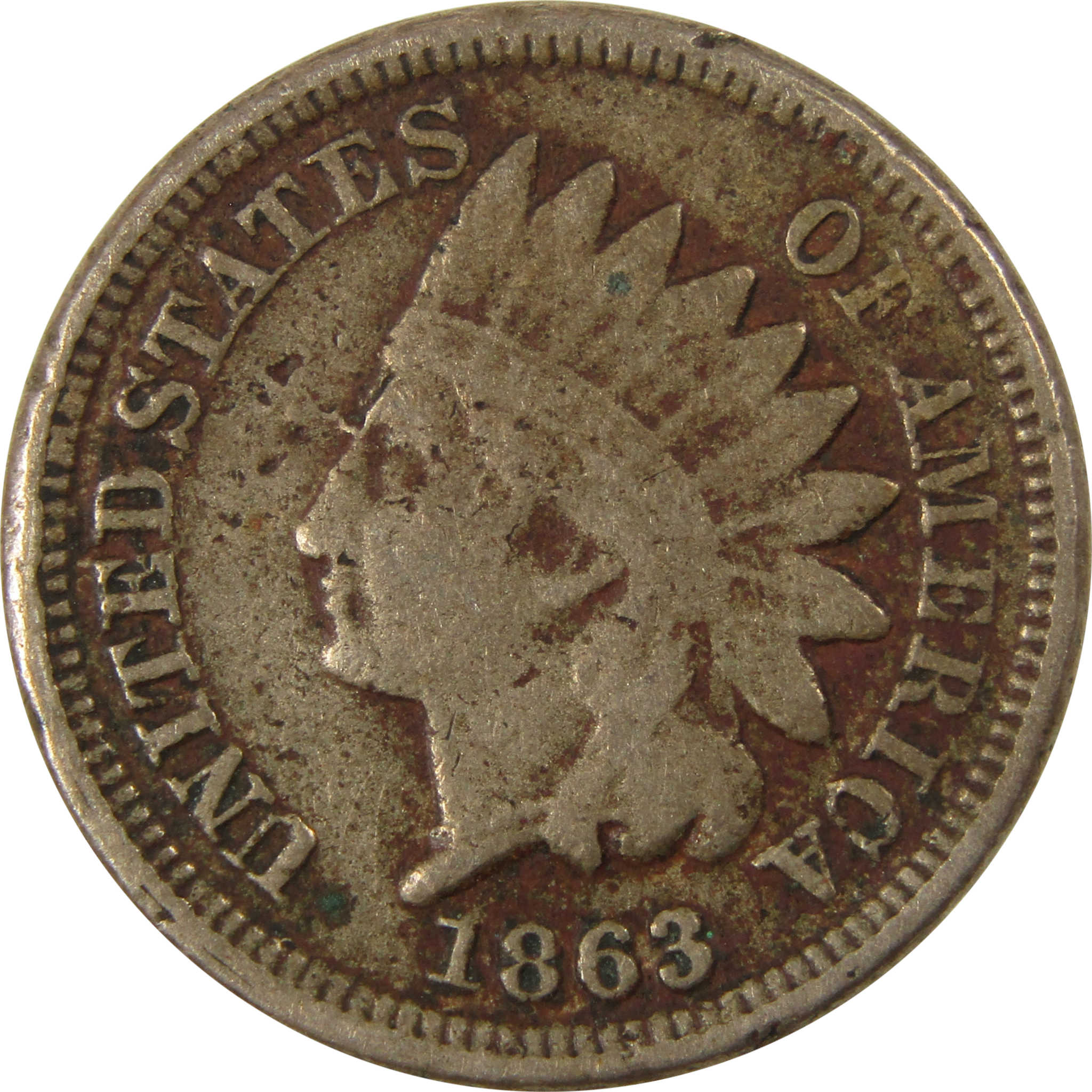 1863 Indian Head Cent F Fine Details Penny 1c Coin SKU:CP1198