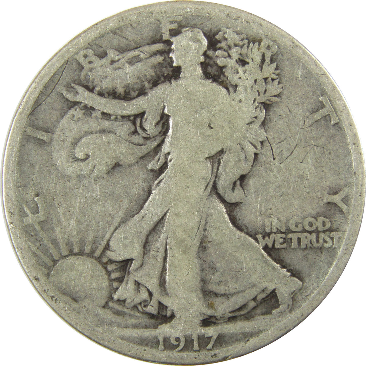 1917 D Reverse Liberty Walking Silver 50c G Good Details SKU:I29027