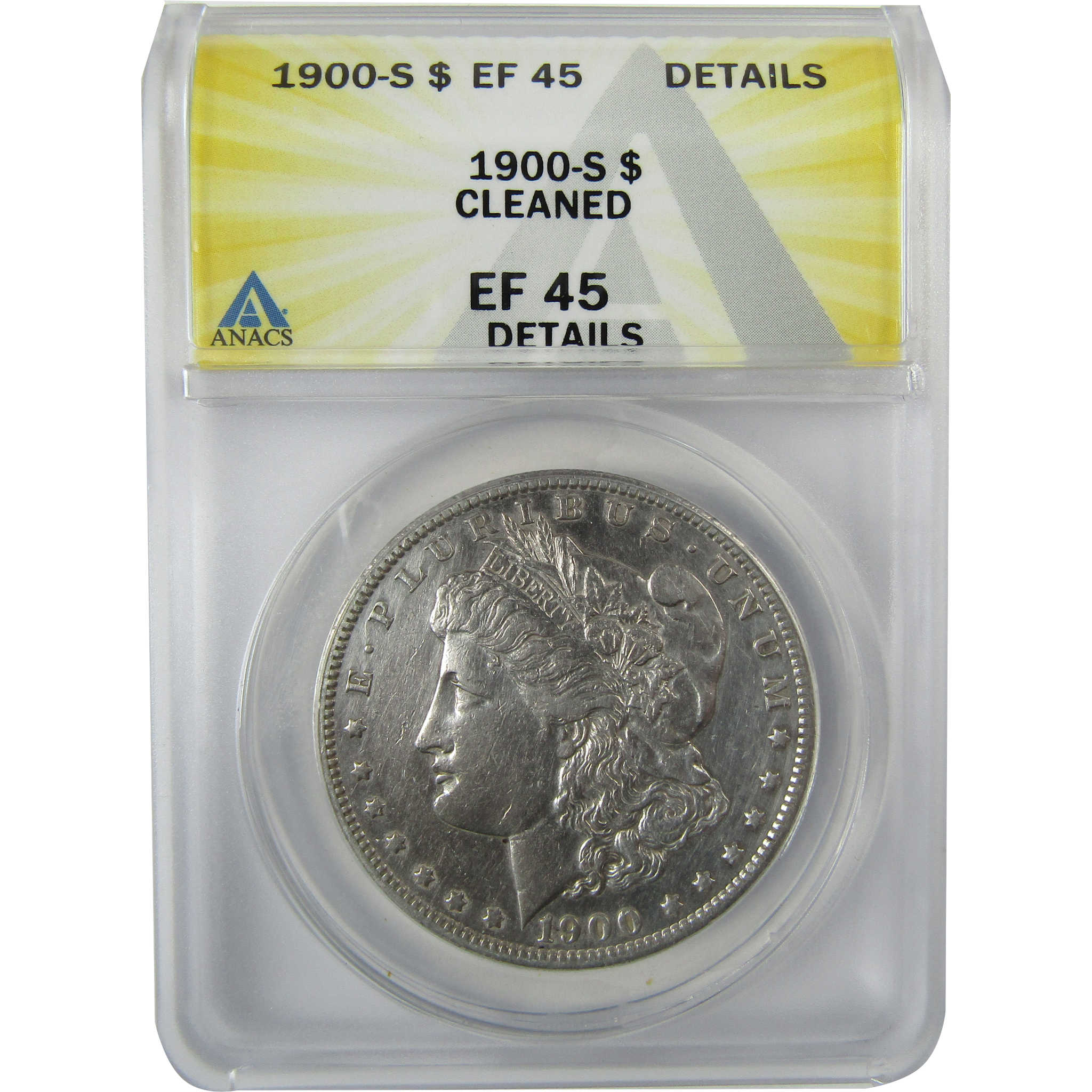 1900 S Morgan Silver Dollar EF 45 Details ANACS $1 CoinSKU:CP855 - Morgan coin - Morgan silver dollar - Morgan silver dollar for sale - Profile Coins &amp; Collectibles