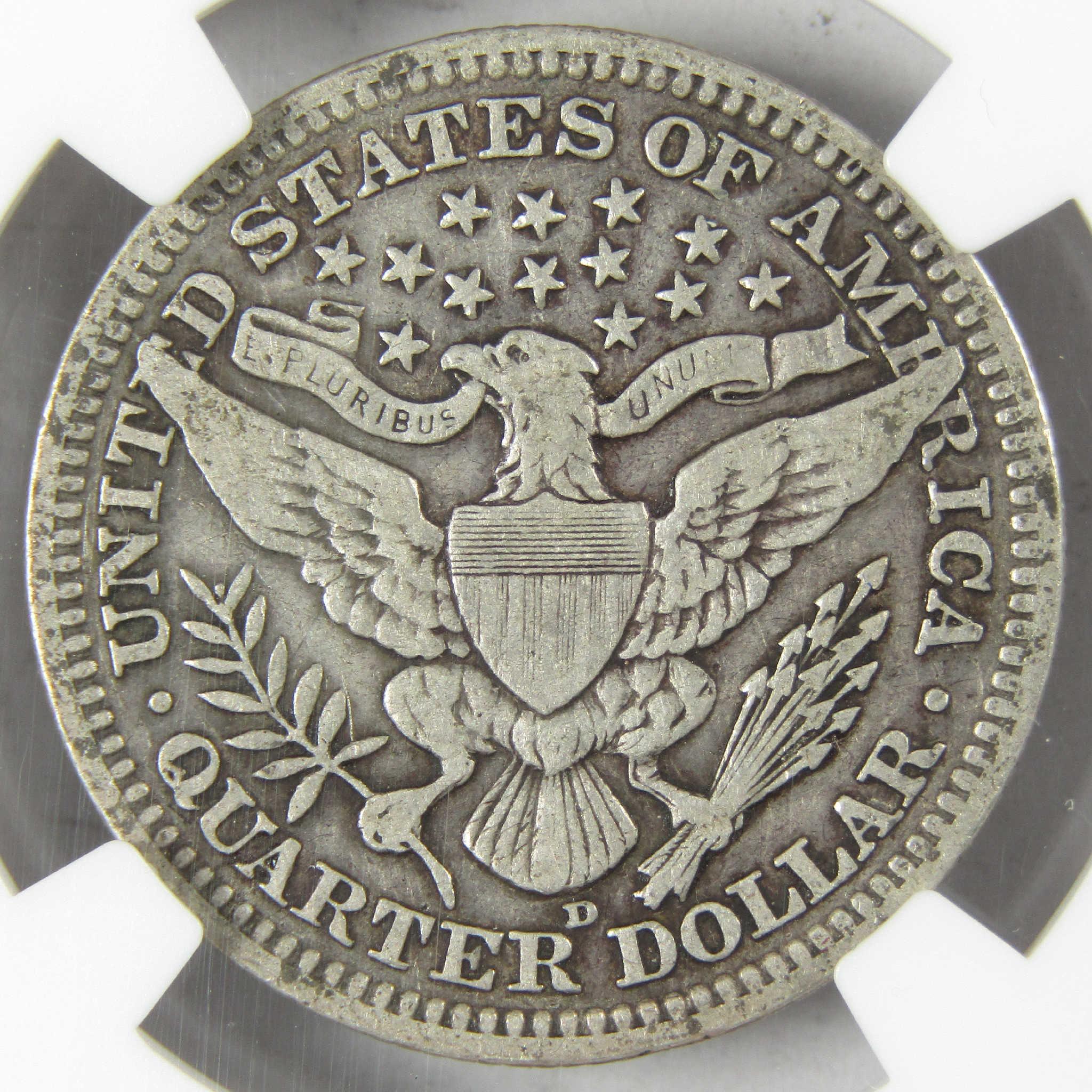 1911 D Barber Silver Quarter F 15 NGC 25c Coin Collectible
