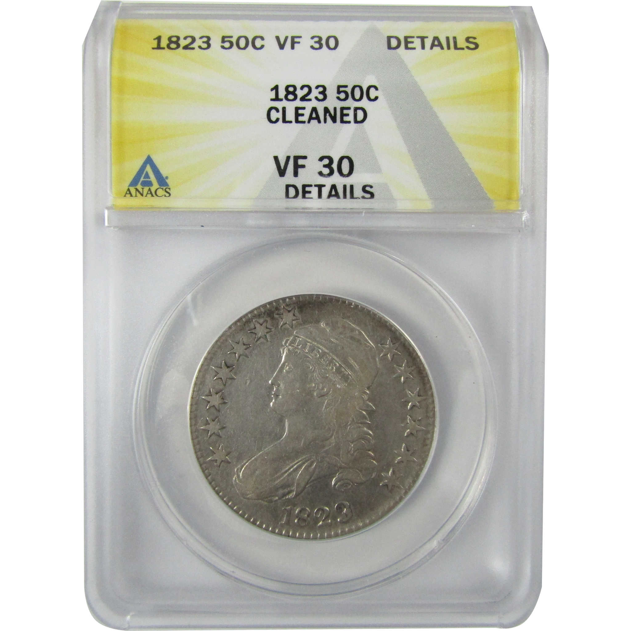 1823 Capped Bust Silver Half Dollar VF 30 Details ANACS SKU:CP577