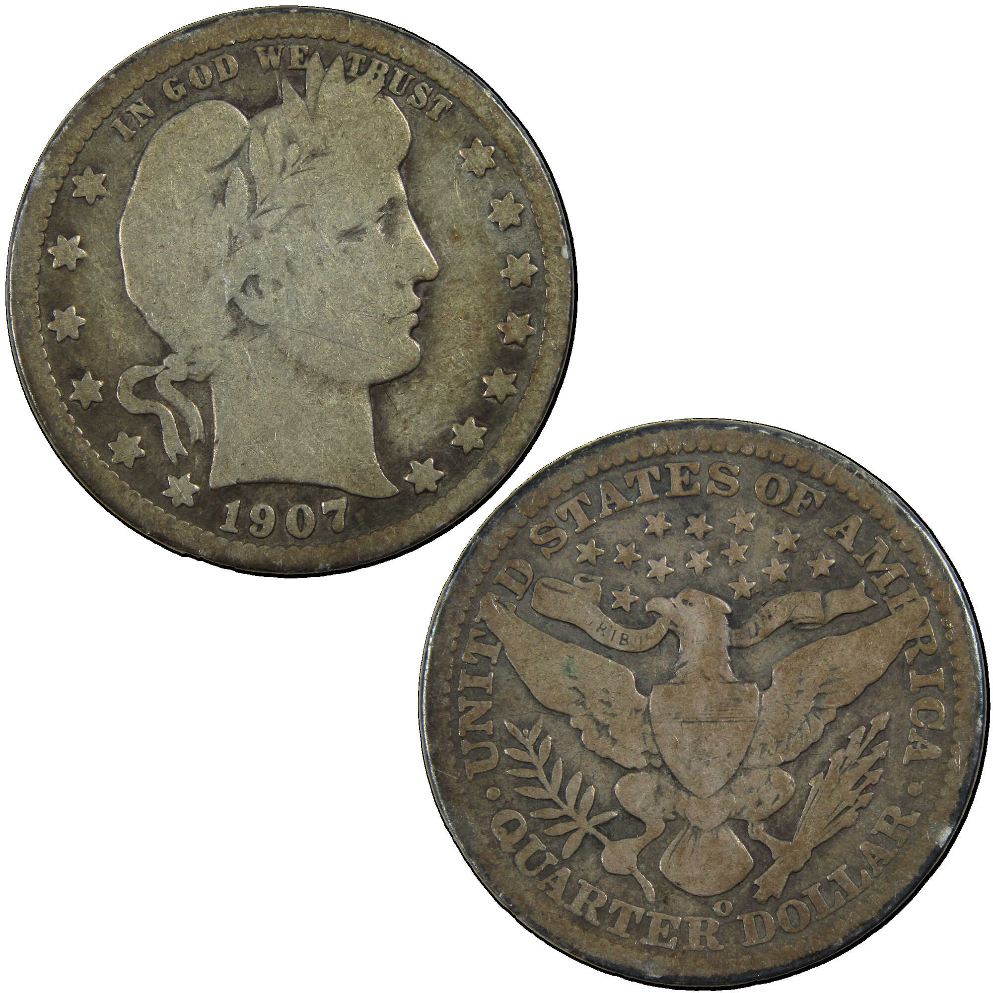 1907 O Barber Quarter G Good Silver 25c Coin SKU:I12718