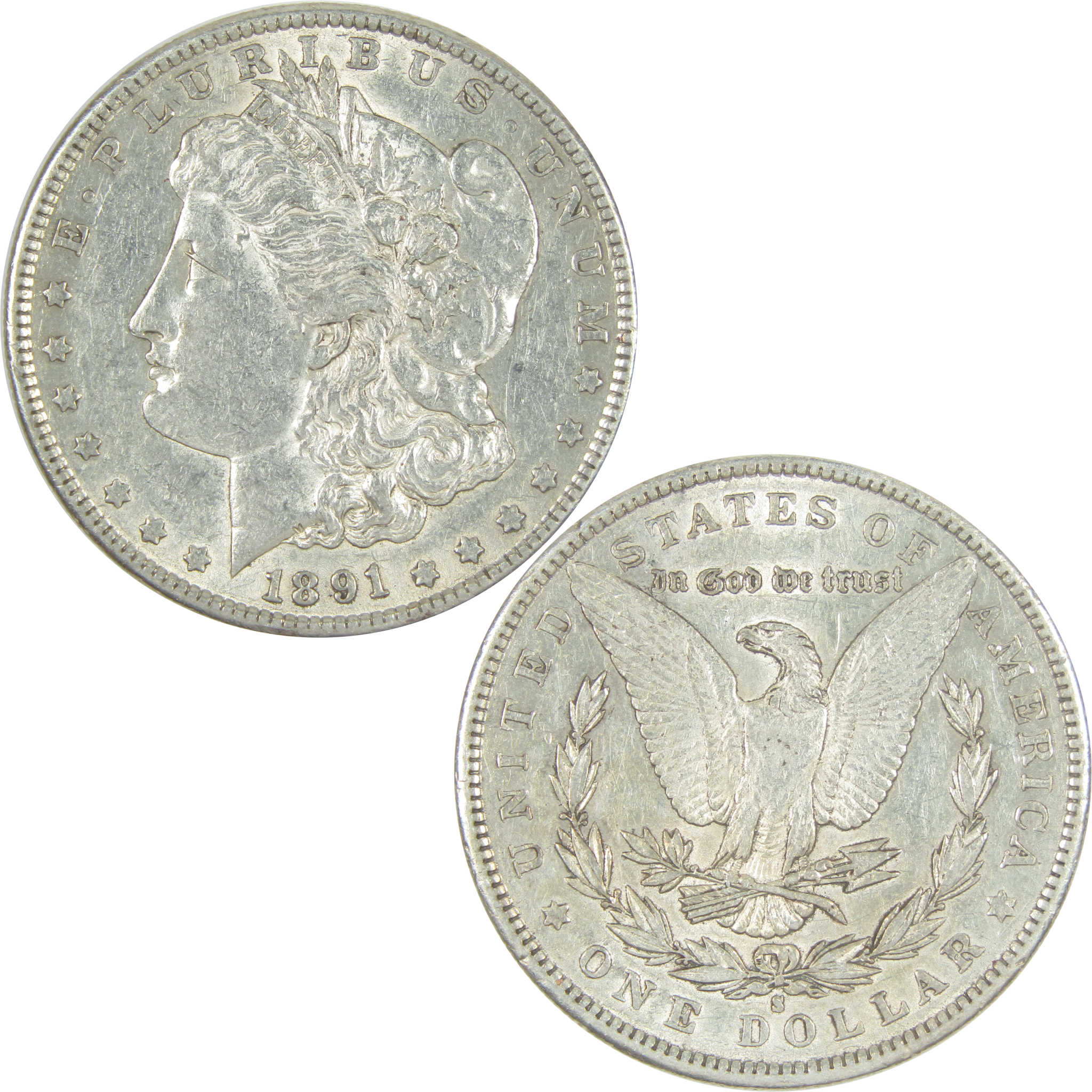 1891 S Morgan Dollar AU About Uncirculated Silver $1 Coin SKU:I15521 - Morgan coin - Morgan silver dollar - Morgan silver dollar for sale - Profile Coins &amp; Collectibles