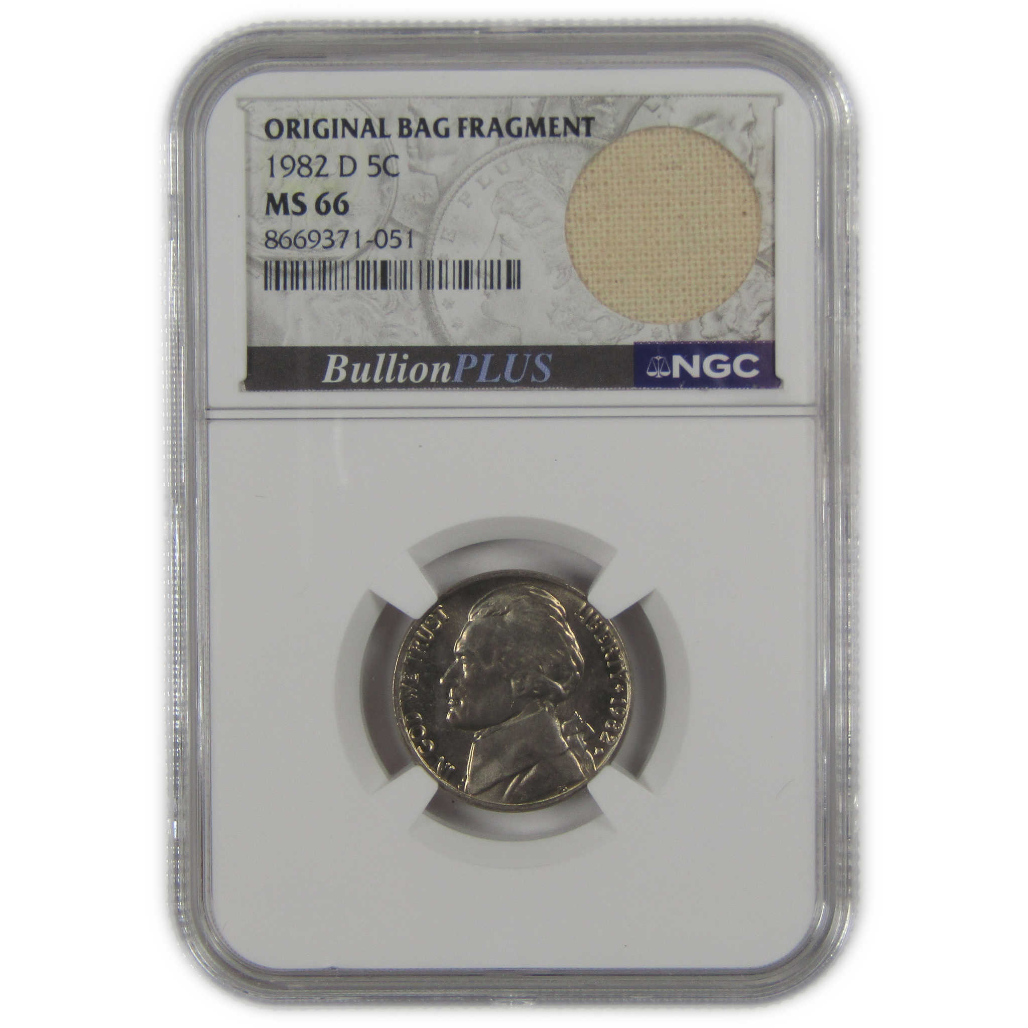 1982 D Jefferson Nickel MS 66 NGC Original Bag Fragment SKU:I23511