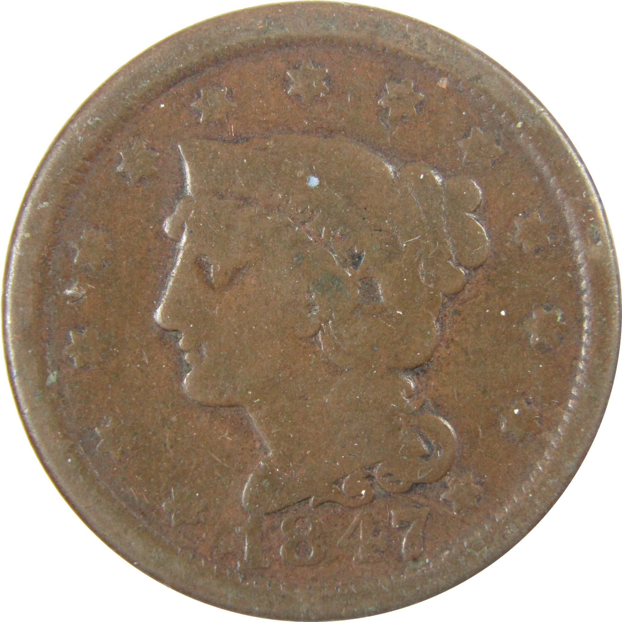 1847 Braided Hair Copper Large Cent VG Very Good Details SKU:I28205