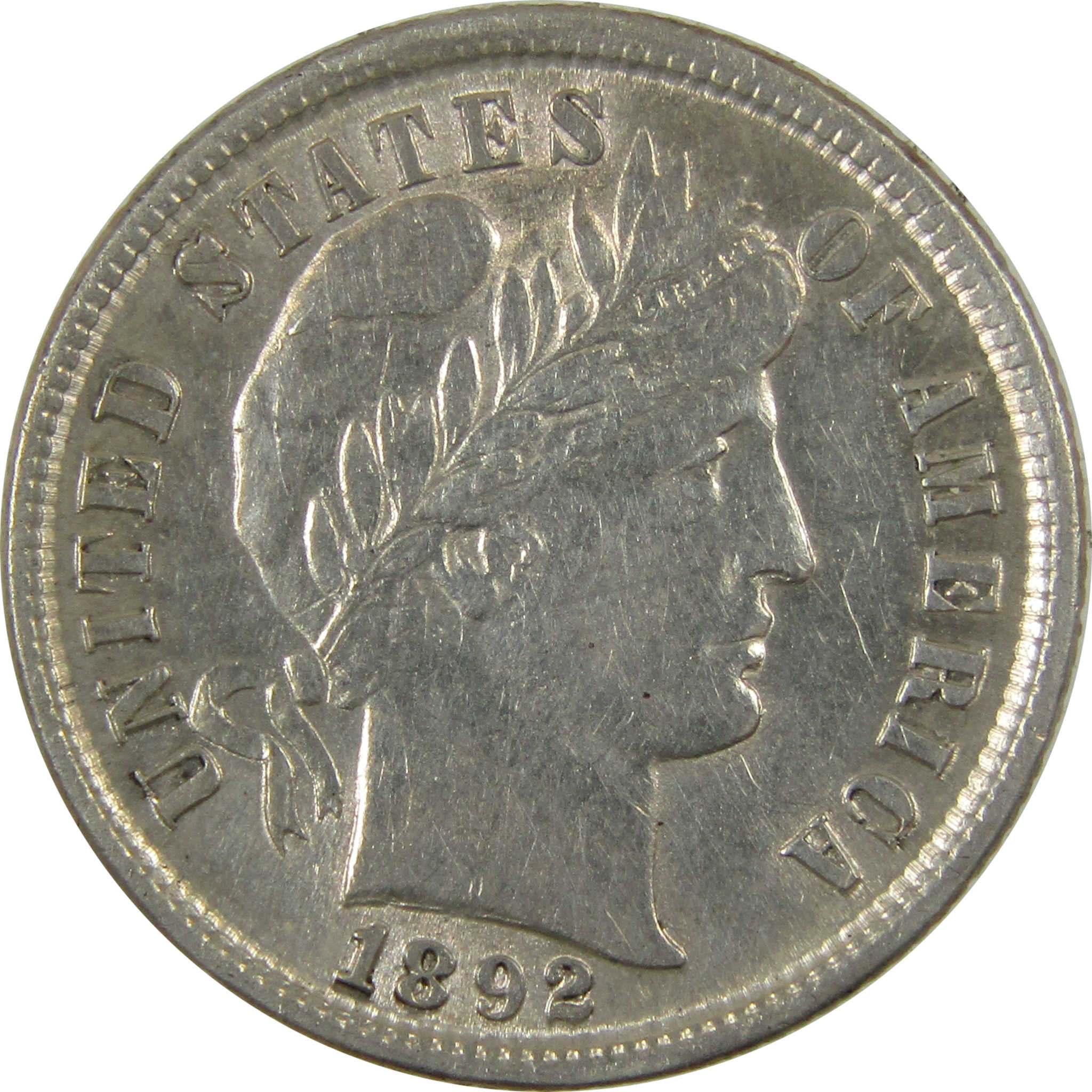1892 Barber Silver Dime AU About Uncirculated 10c Coin SKU:CP1332