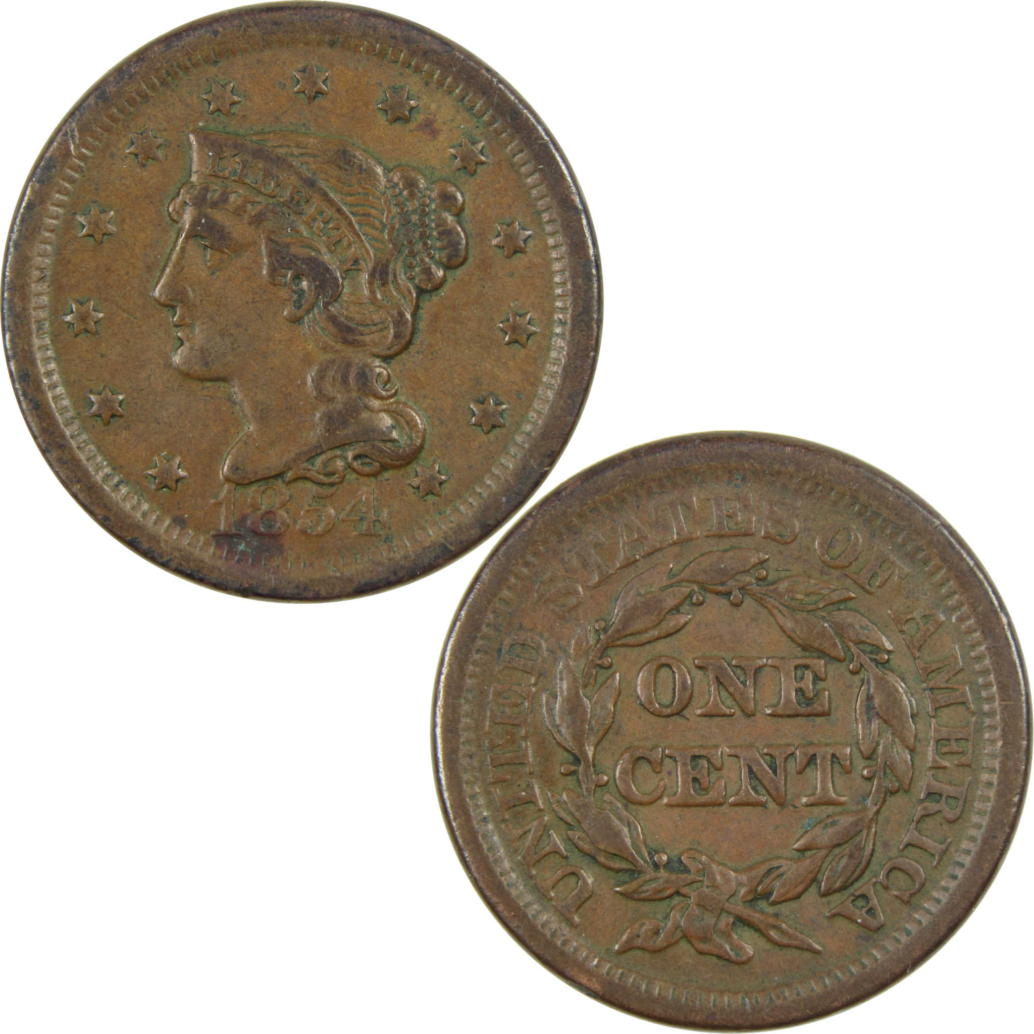 1854 Braided Hair Large Cent XF EF Extremely Fine Copper 1c SKU:I14777