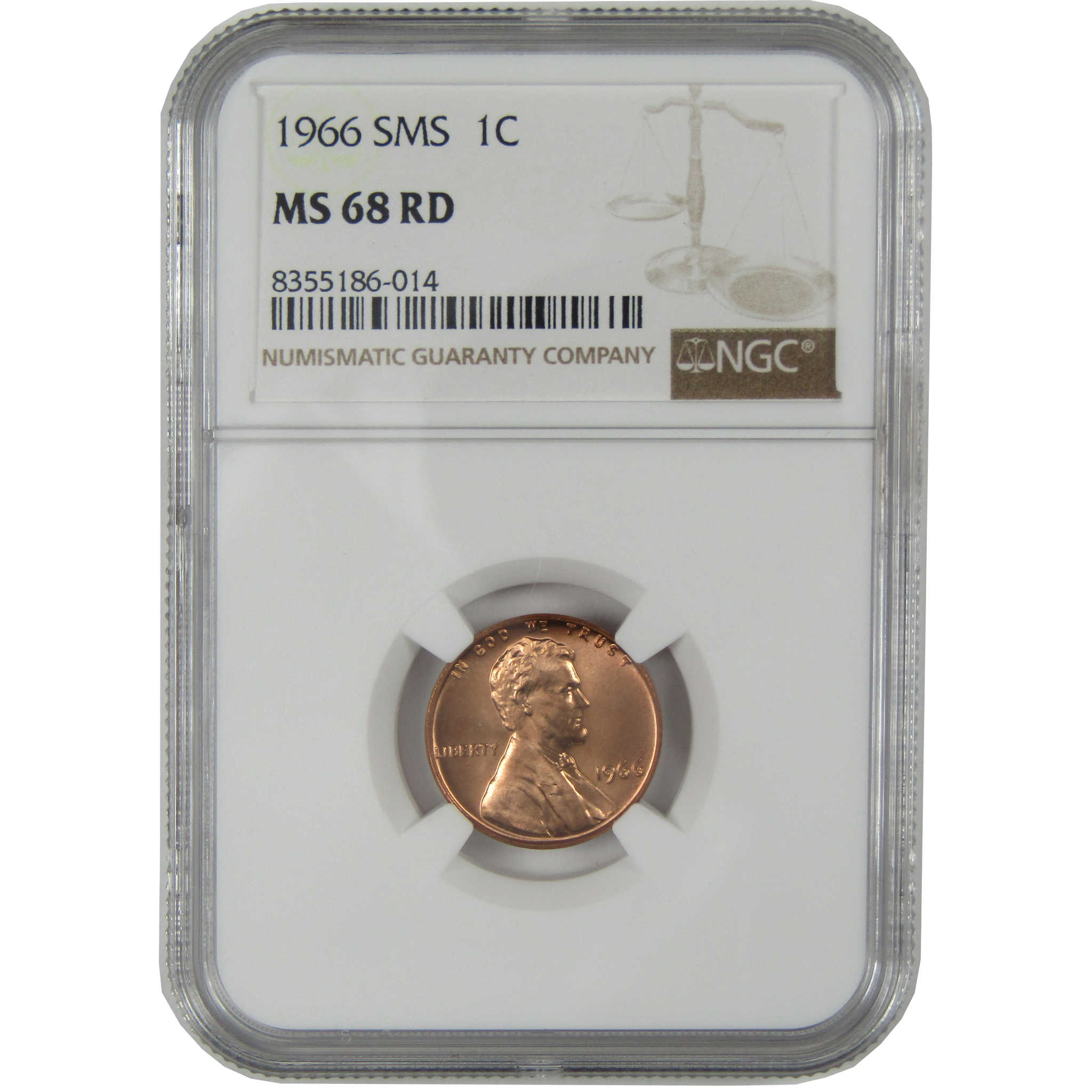 1966 SMS Lincoln Memorial Cent MS 68 RD NGC Uncirculated SKU:I27496