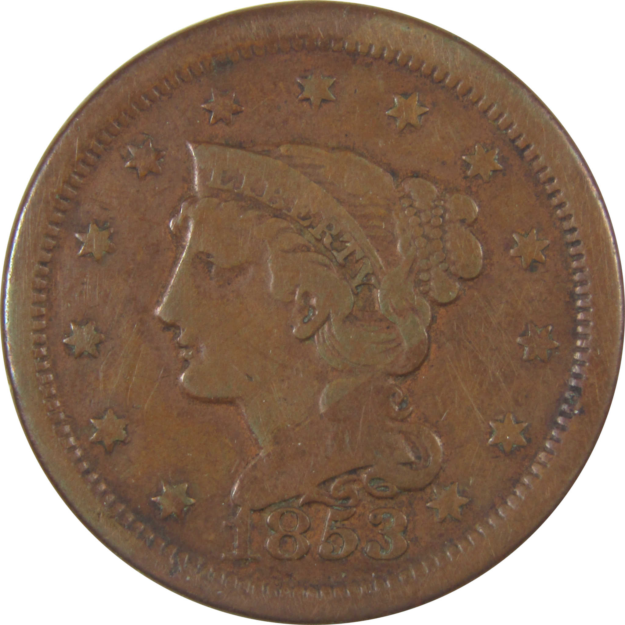 1853 Braided Hair Large Cent VF Very Fine Copper Penny SKU:CPC0943