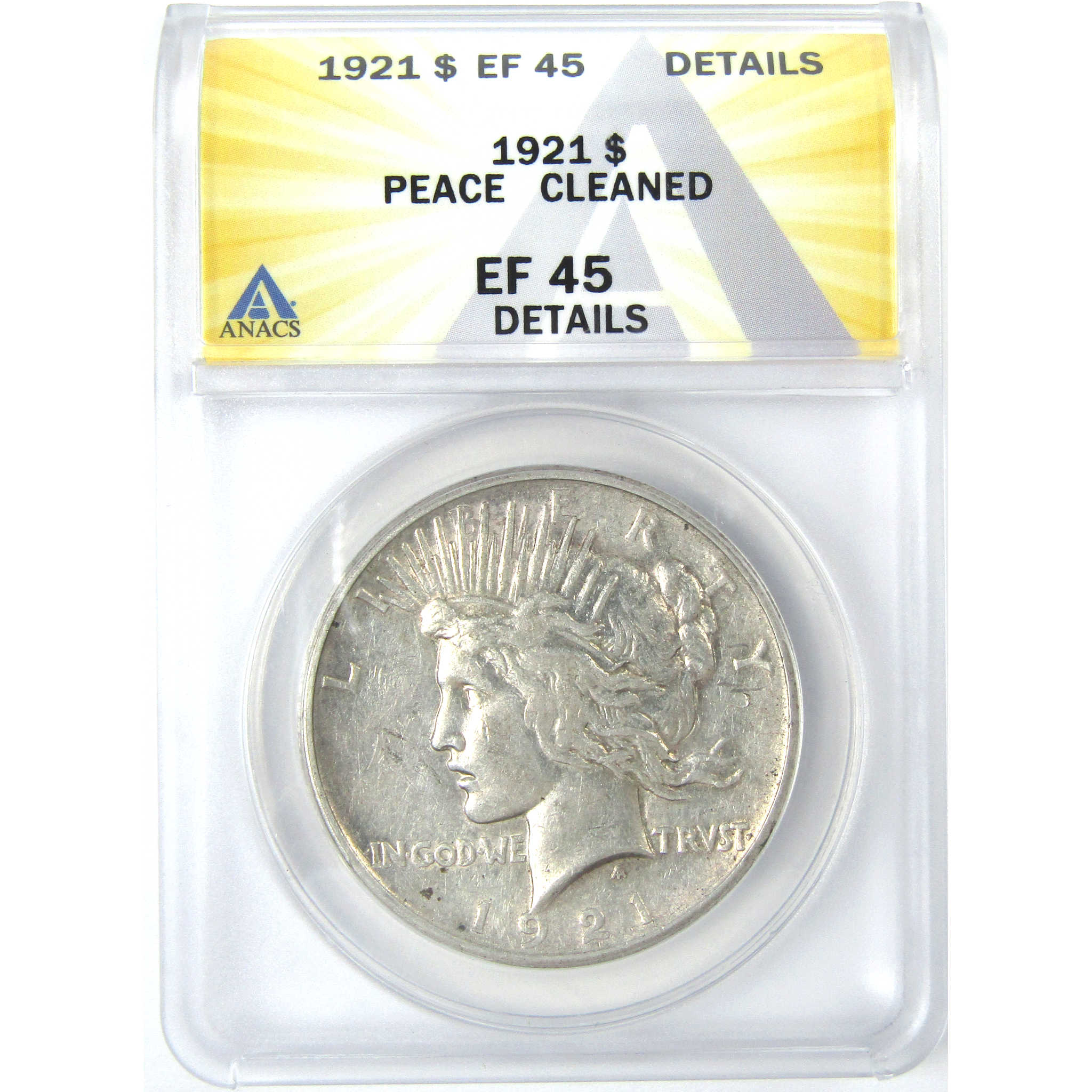 1921 High Relief Peace Dollar EF 45 Details ANACS Silver $1 SKU:I16237