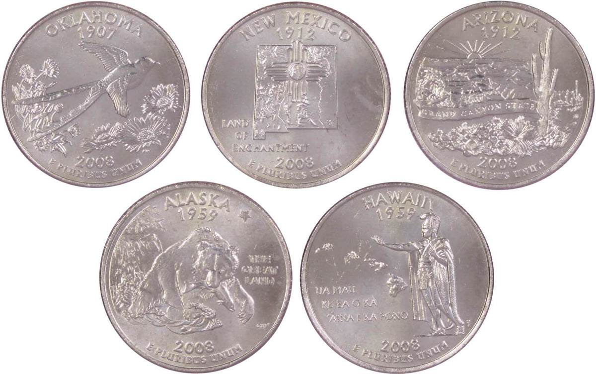 2008 P State Quarter 5 Coin Set Clad Uncirculated Mint State