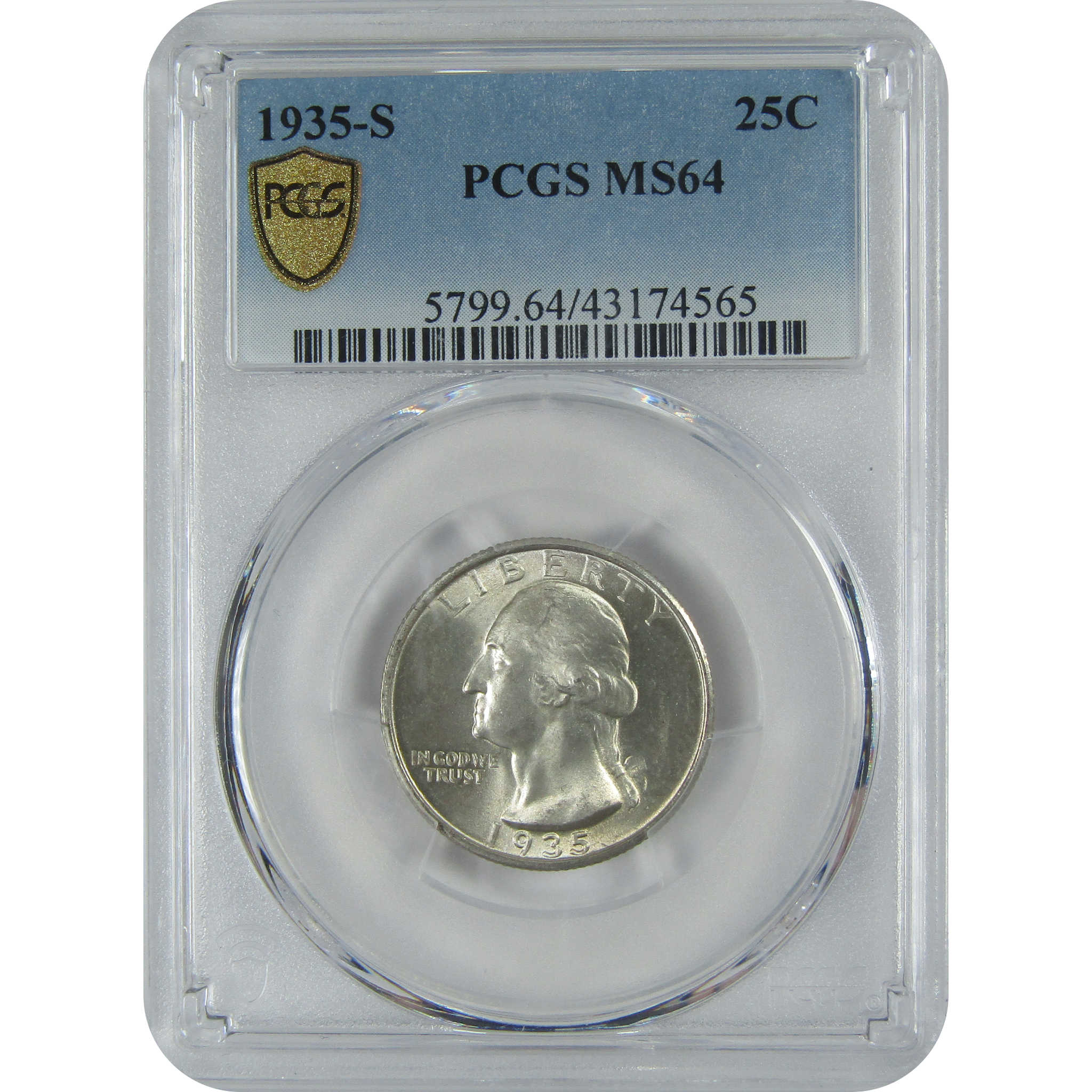 1935 S Washington Quarter MS 64 PCGS Silver 25c Uncirculated Coin