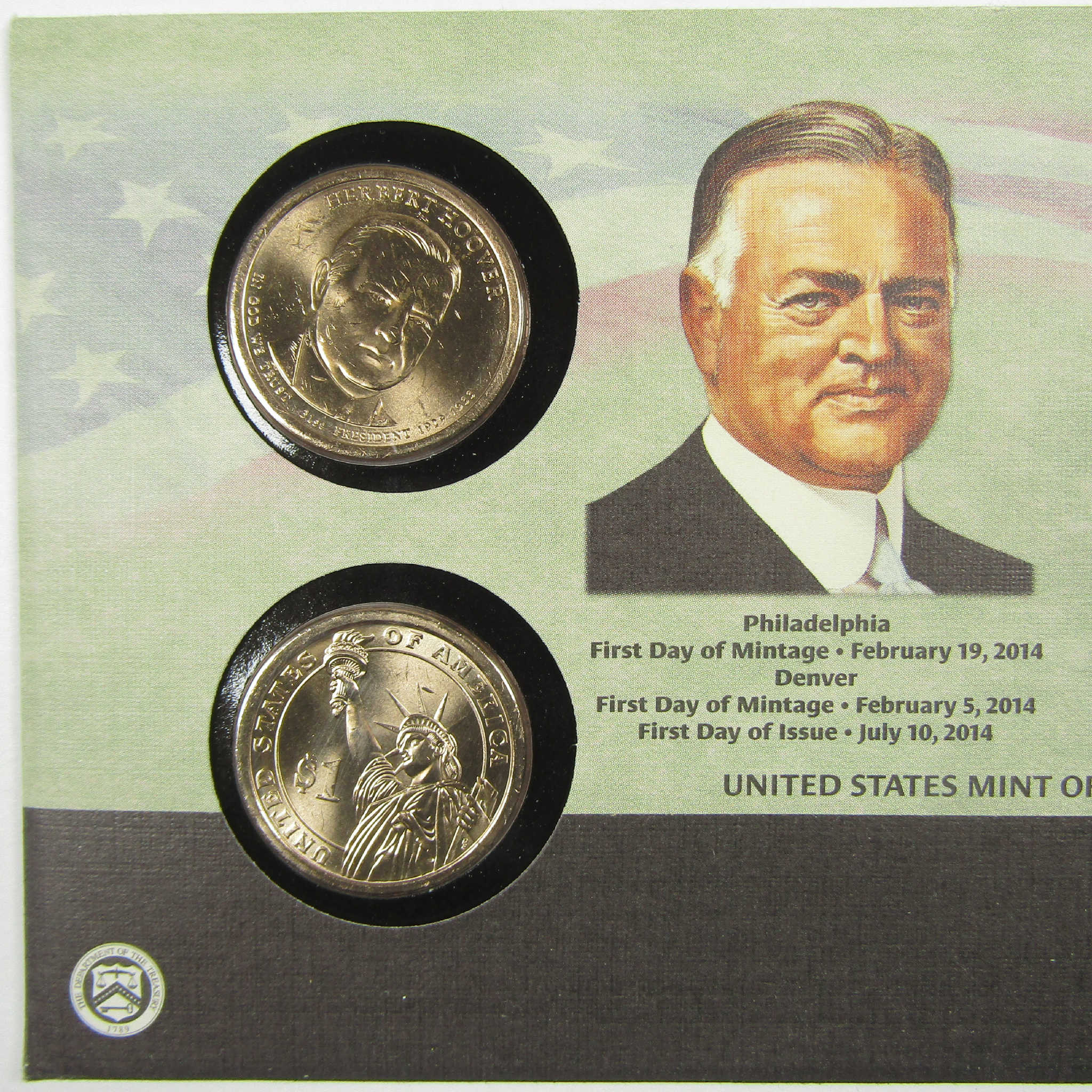 2014 Herbert Hoover American Presidency $1 Coin Cover SKU:CPC9872