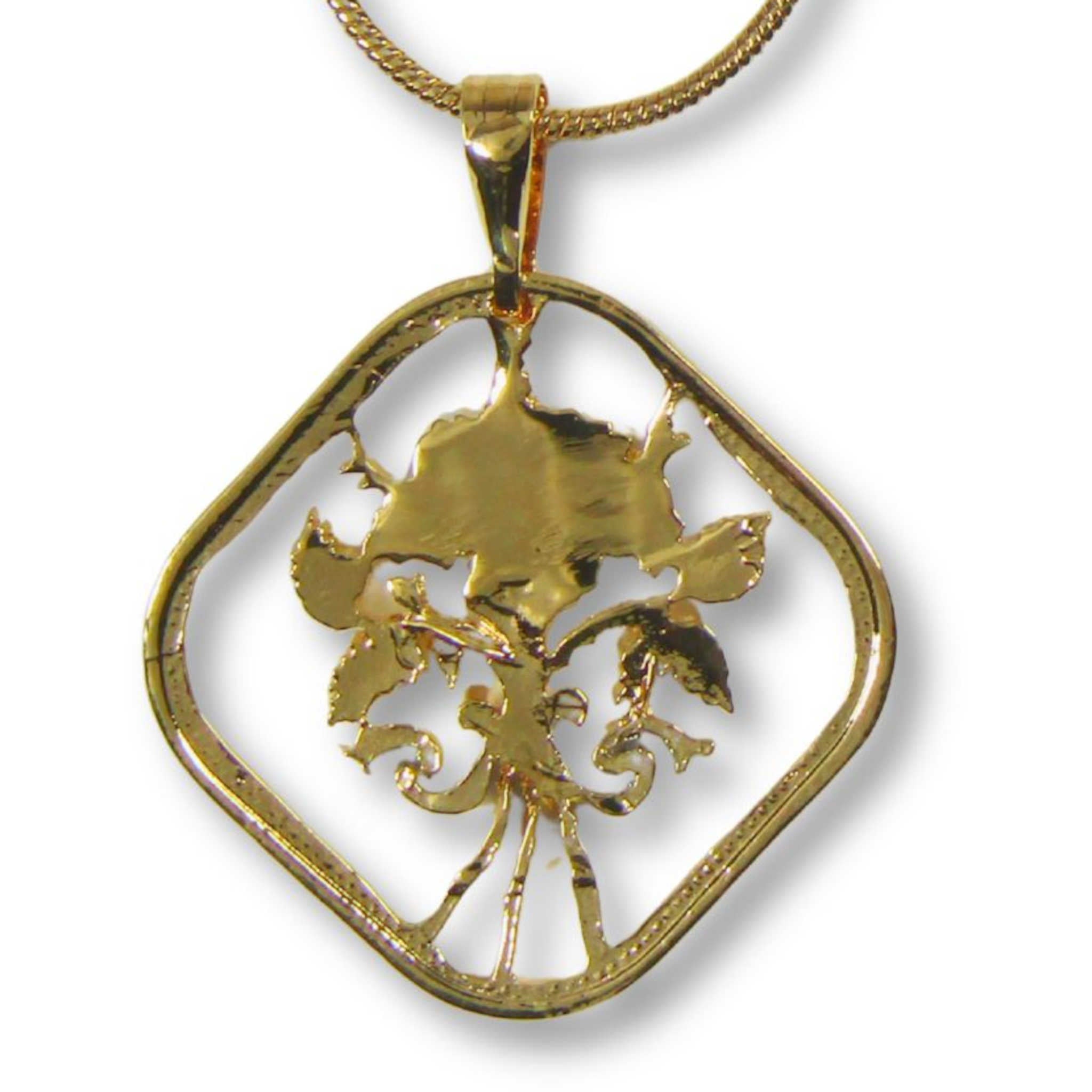 Hibiscus Flower Cut Coin Necklace with Gold-Plated Chain