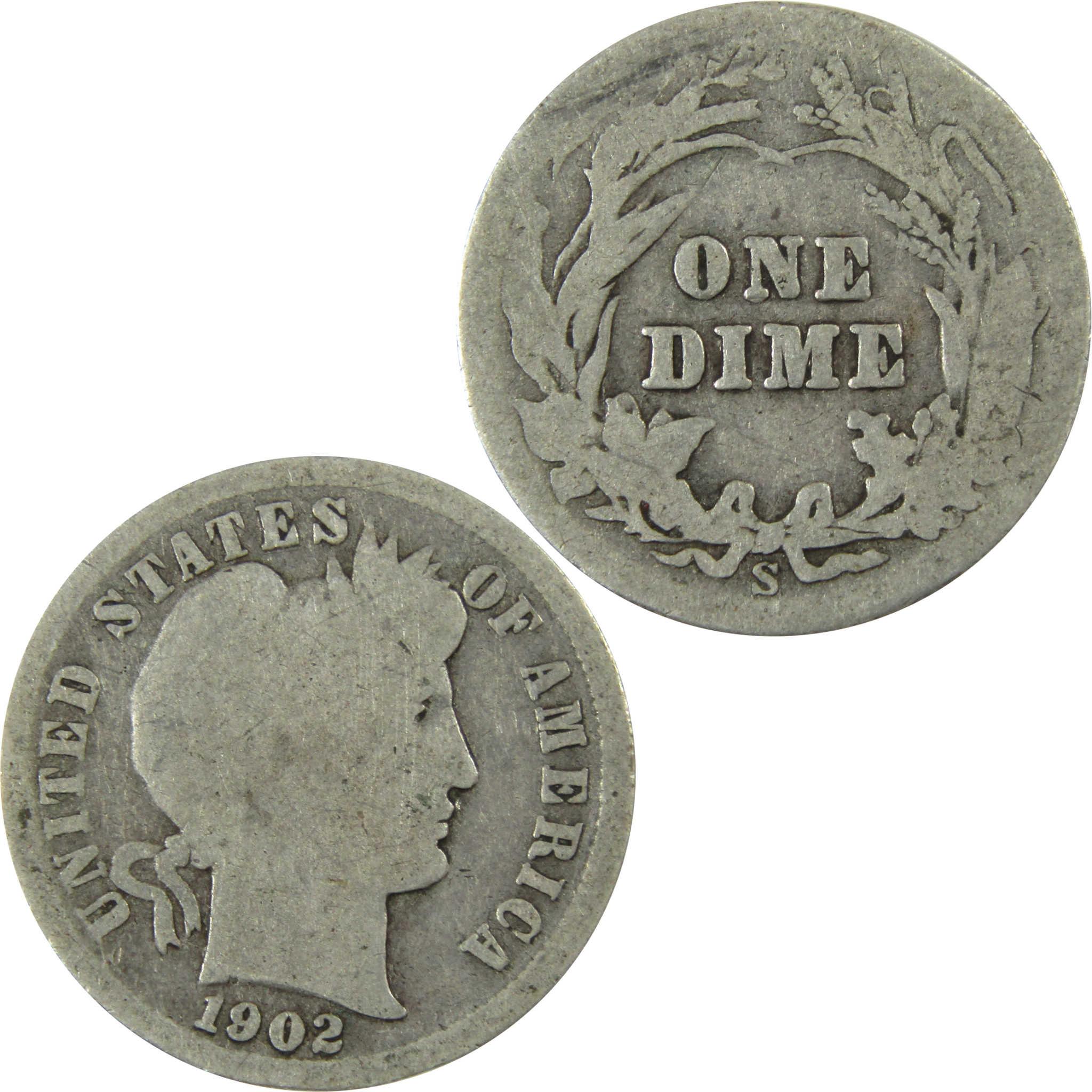 1902 S Barber Silver Dime AG About Good 10c Coin Collectible SKU:CP703