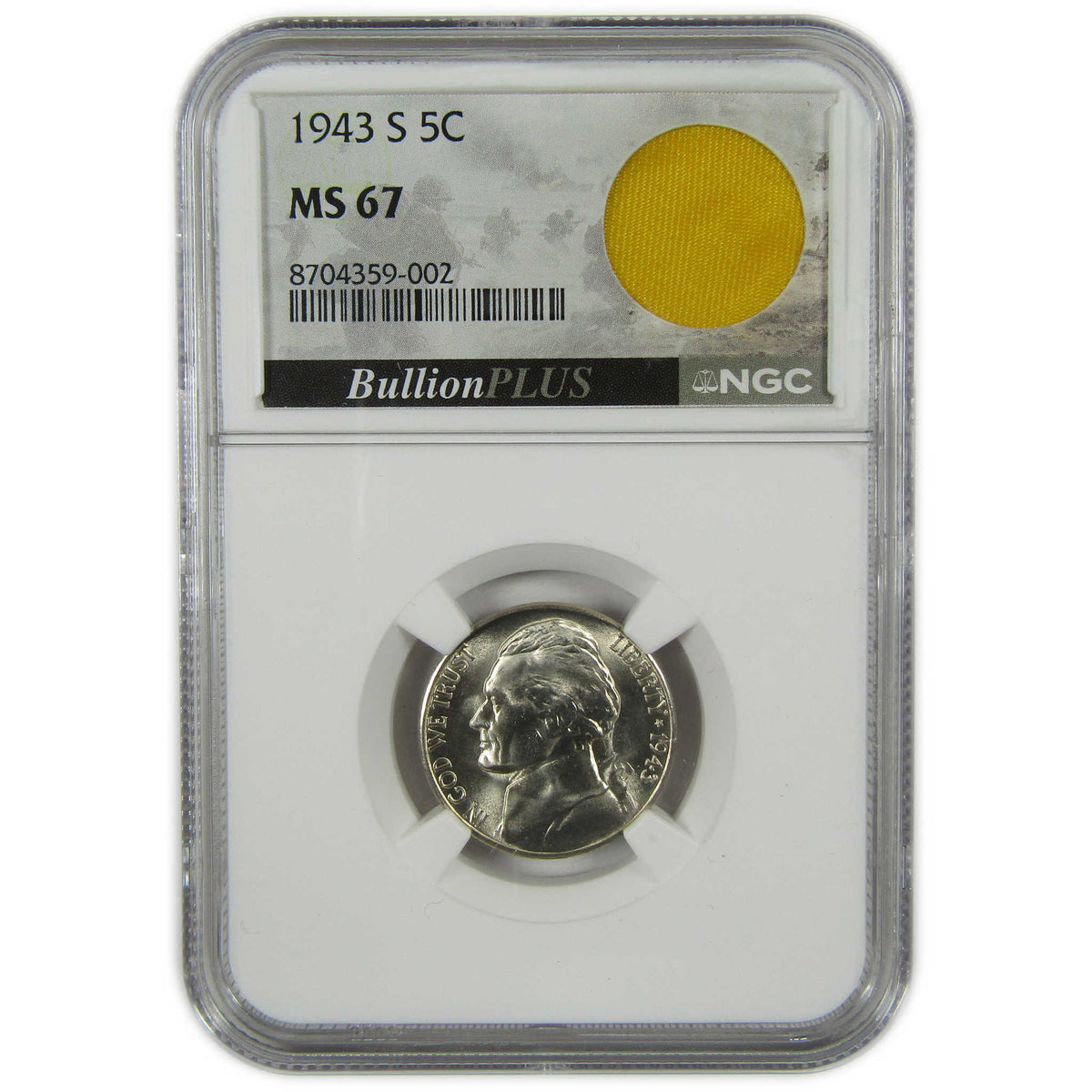 1943 S Jefferson Wartime Silver Nickel MS 67 NGC 5c Coin SKU:I28709