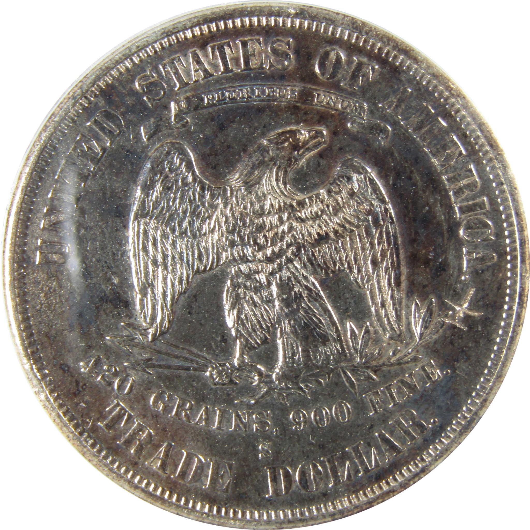 1875 S Trade Silver Dollar AU 50 Details ANACS Chopmarked SKU:CP821