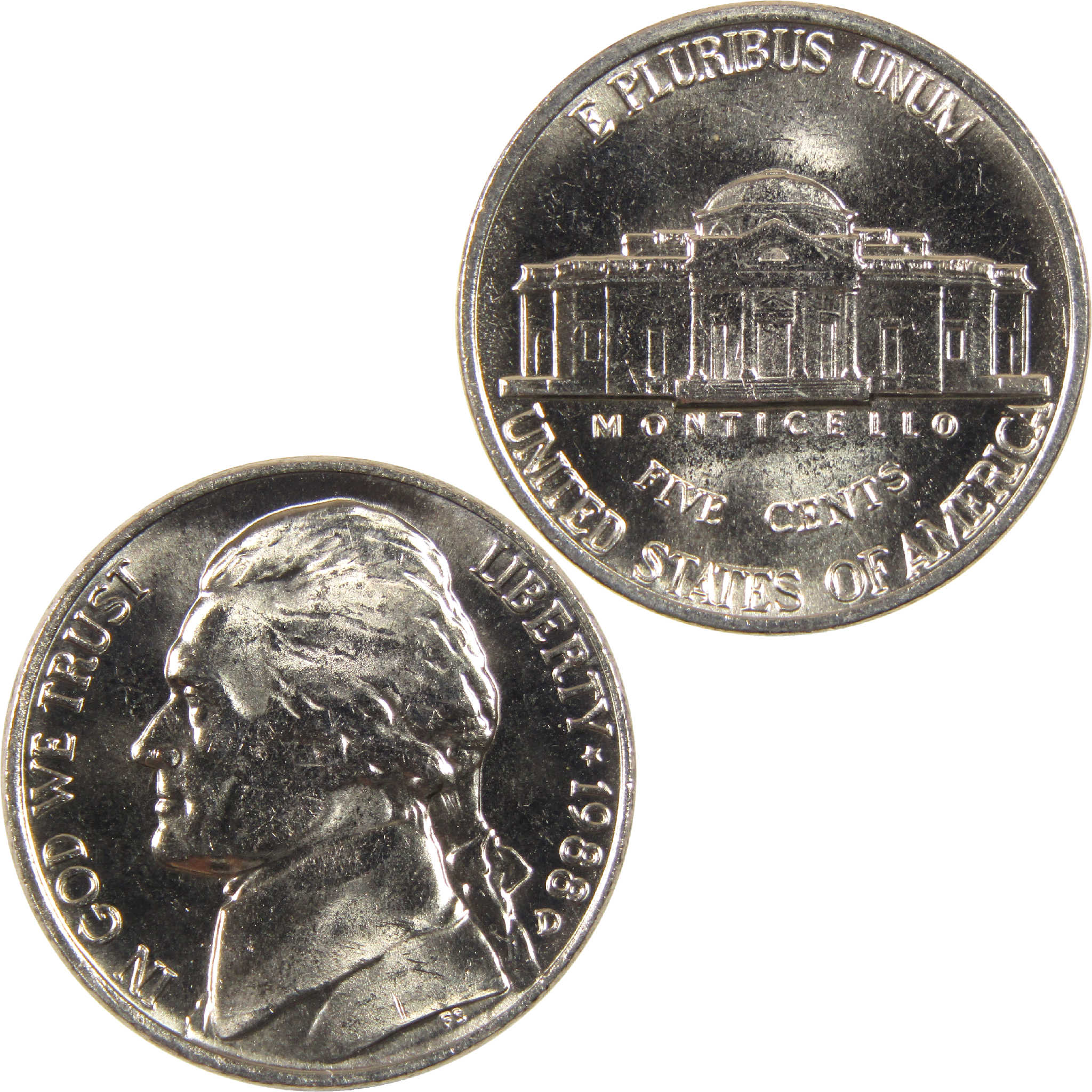 1988 D Jefferson Nickel BU Uncirculated 5c Coin