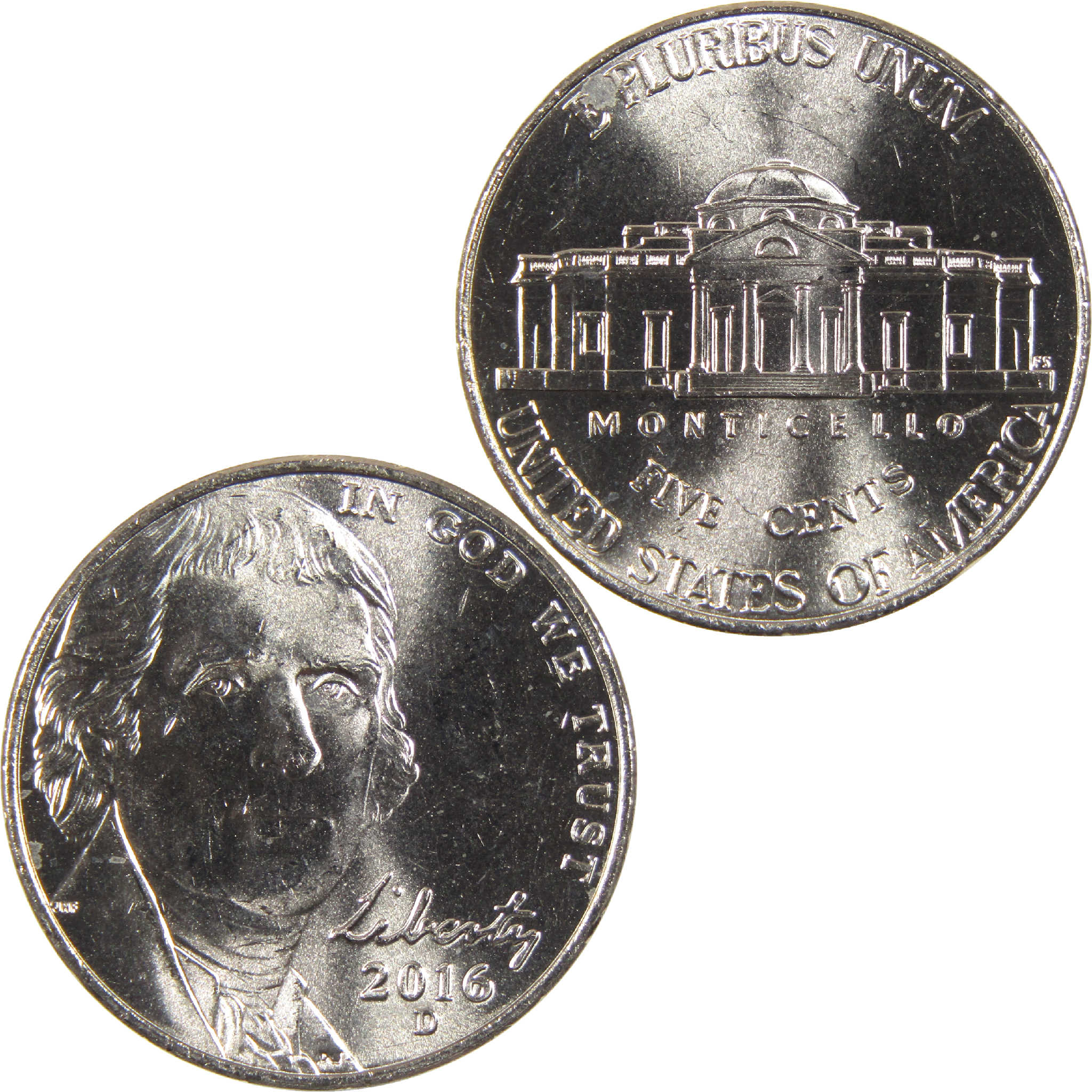 2016 D Jefferson Nickel BU Uncirculated 5c Coin