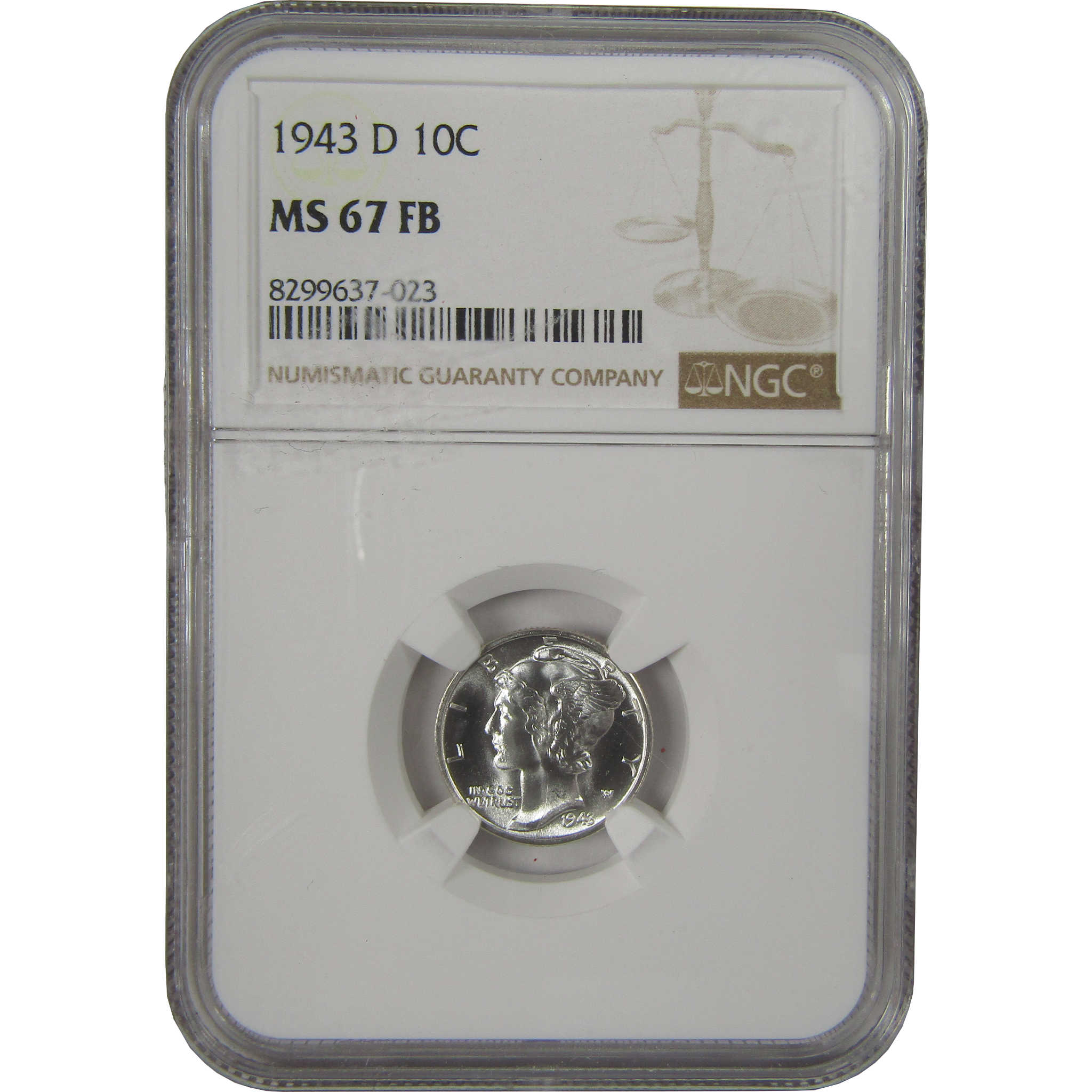 1943 D Mercury Dime MS 67 FB NGC Silver Uncirculated SKU:I21209
