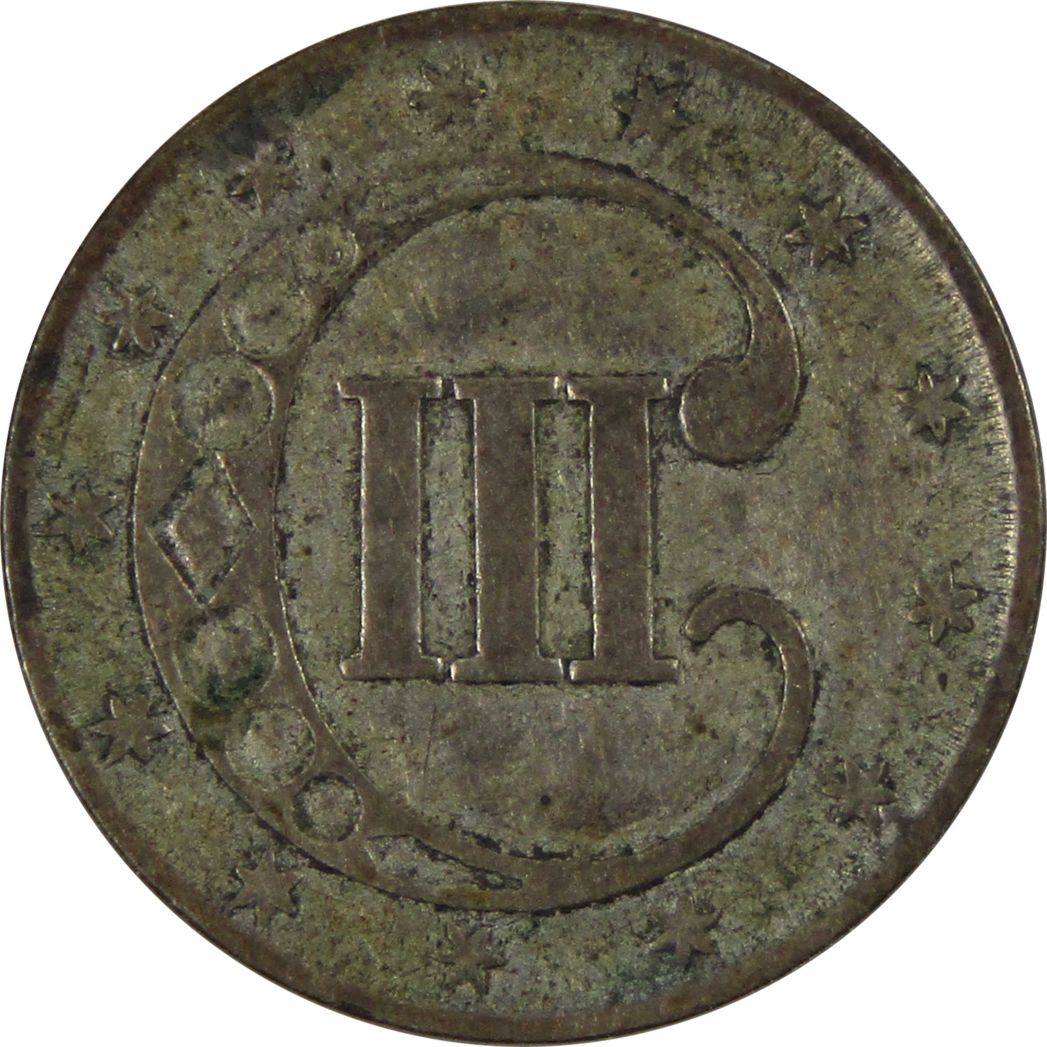 1852 Type 1 Three Cent Piece AU About Uncirculated Trime SKU I4333