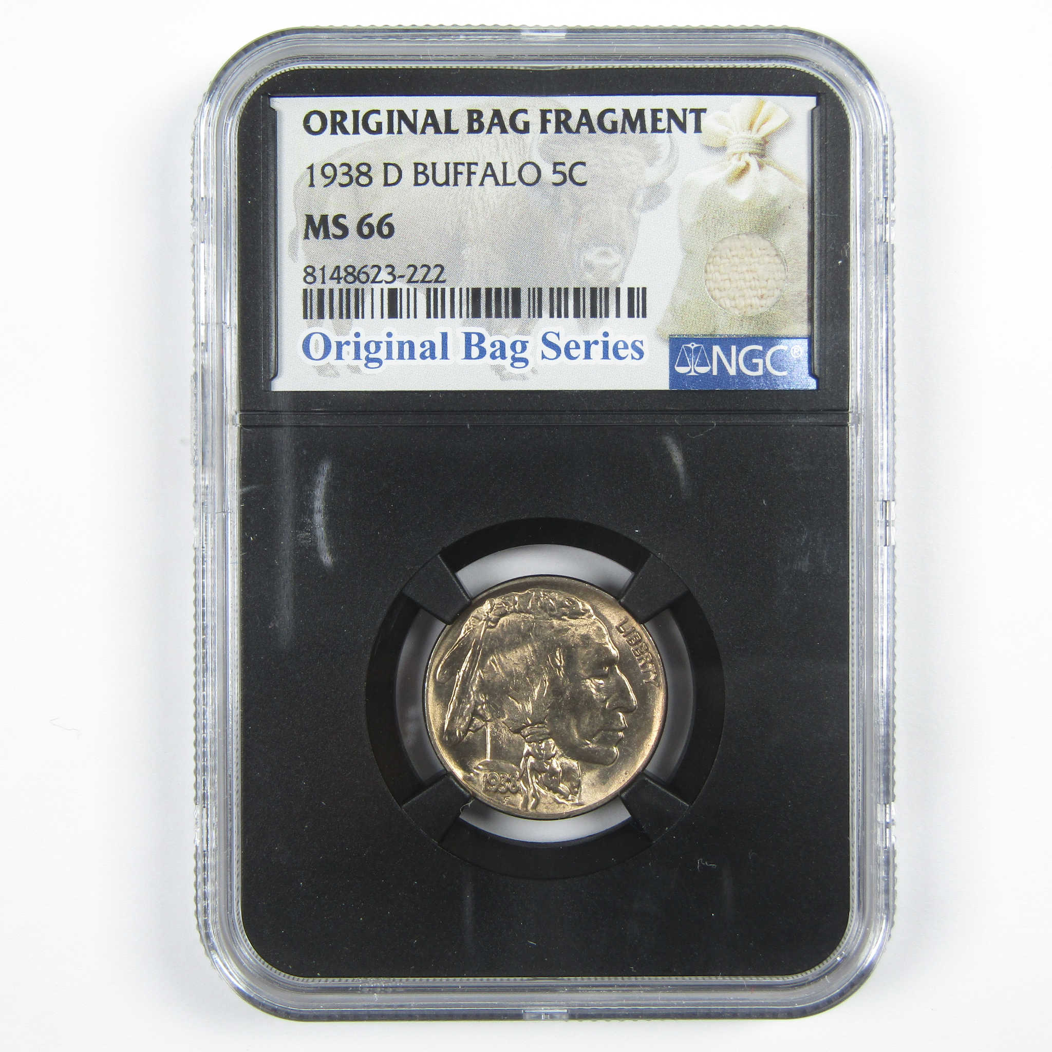 1938 D Buffalo Nickel MS 66 NGC 5c Original Bag Fragment SKU:I14579