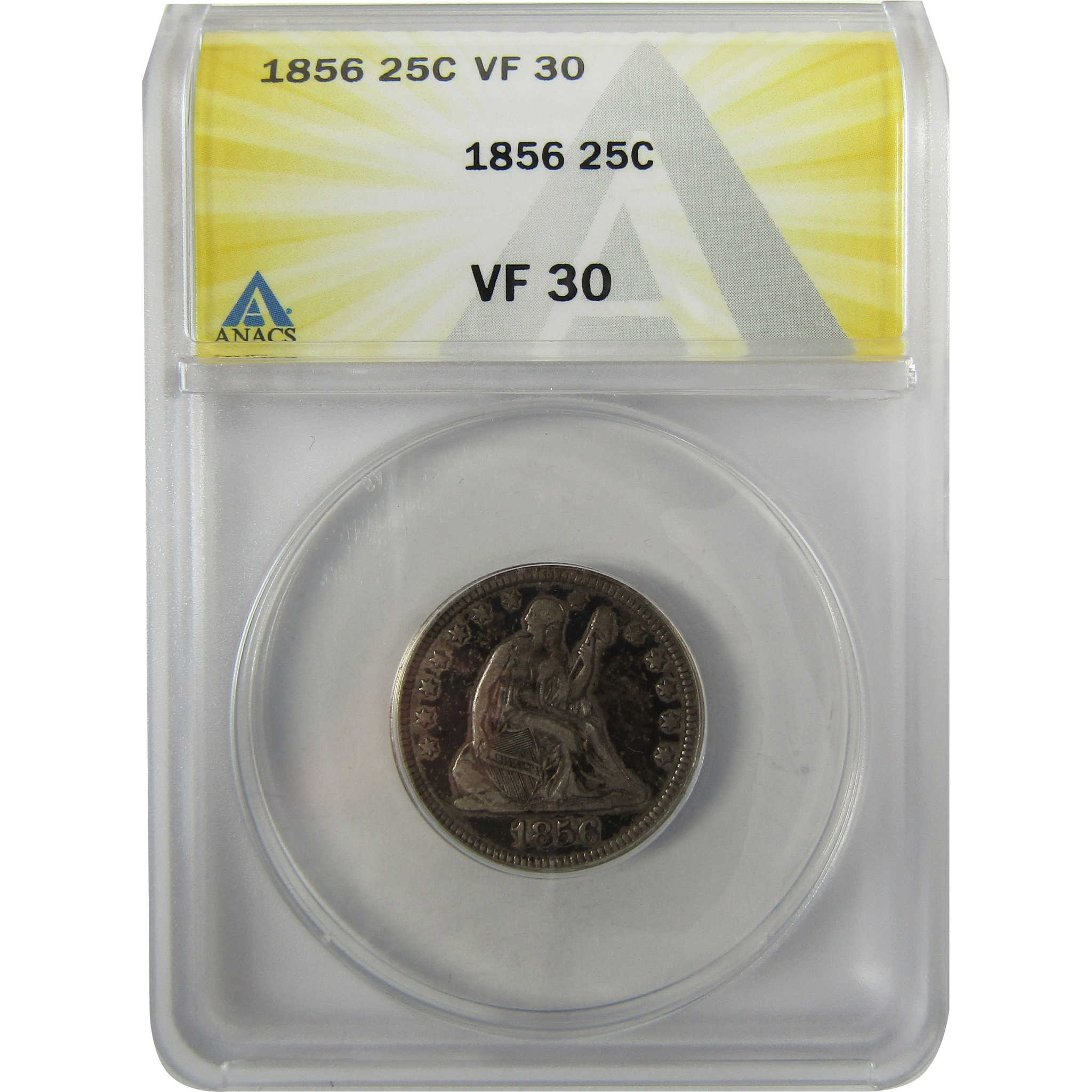 1856 Seated Liberty Silver Quarter VF 30 ANACS 25c Coin SKU:I28041
