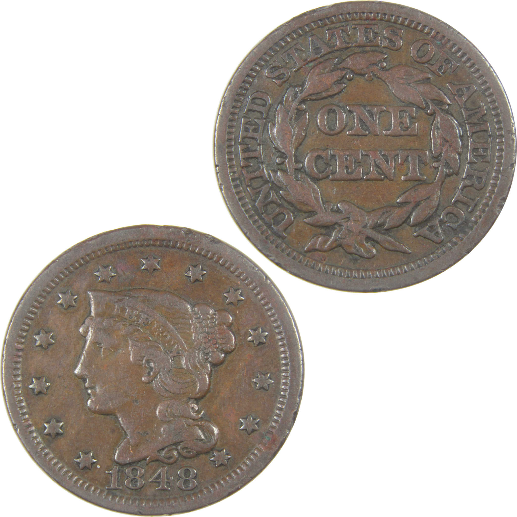 1848 Braided Hair Large Cent VF Very Fine Details Copper SKU:I17121