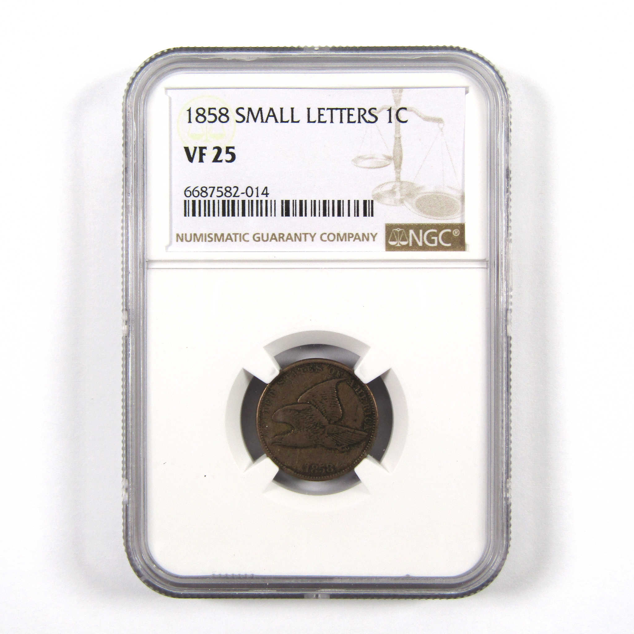 1858 Small Letters Flying Eagle 1c VF25 NGC Copper-Nickel SKU:I9457