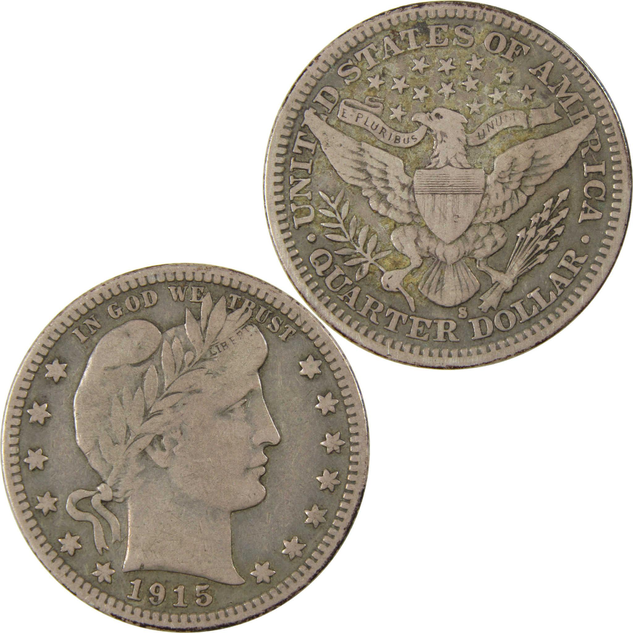 1915 S Barber Silver Quarter F Fine 25c Coin Collectible