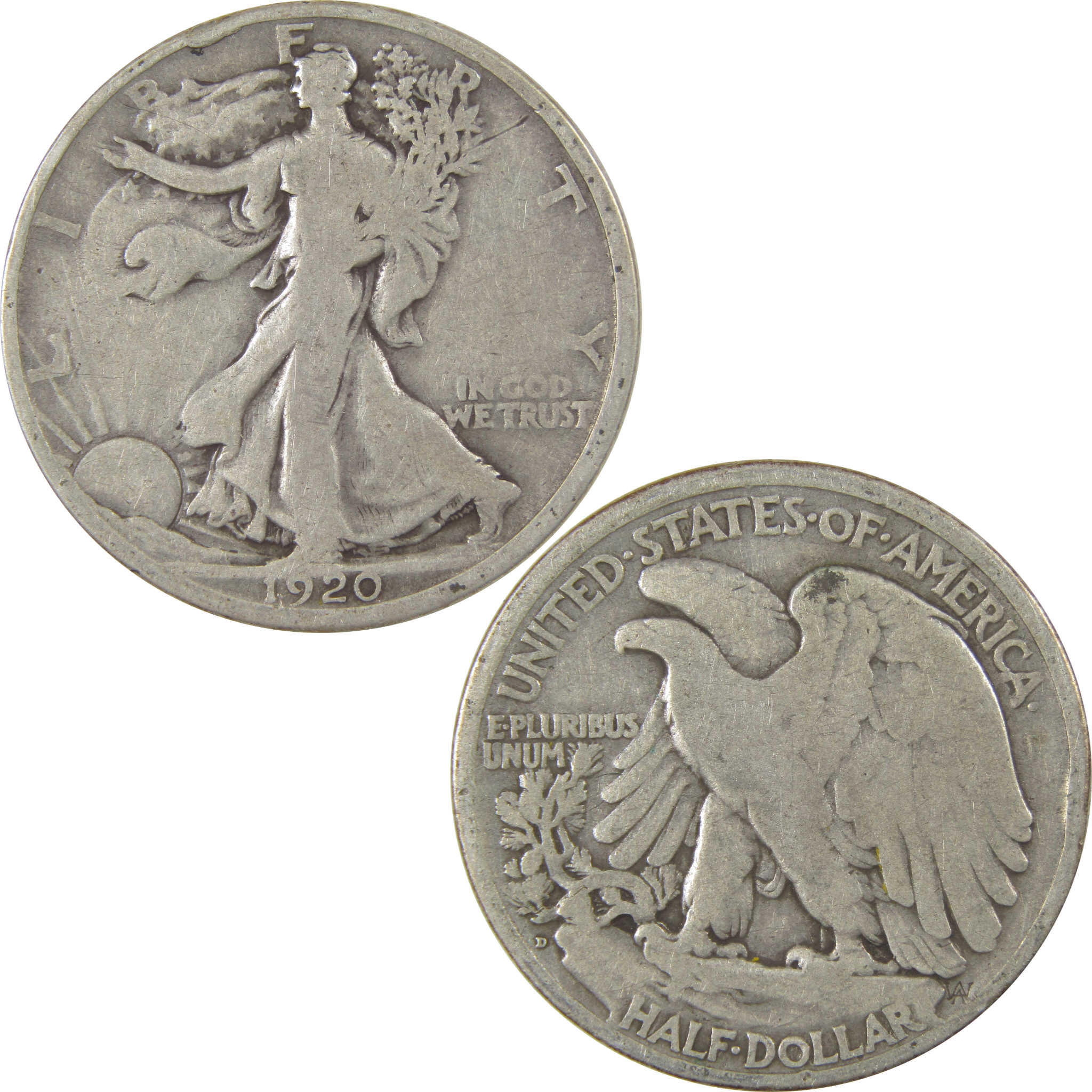 1920 D Liberty Walking Silver Half Dollar VG Very Good Coin SKU:I24154