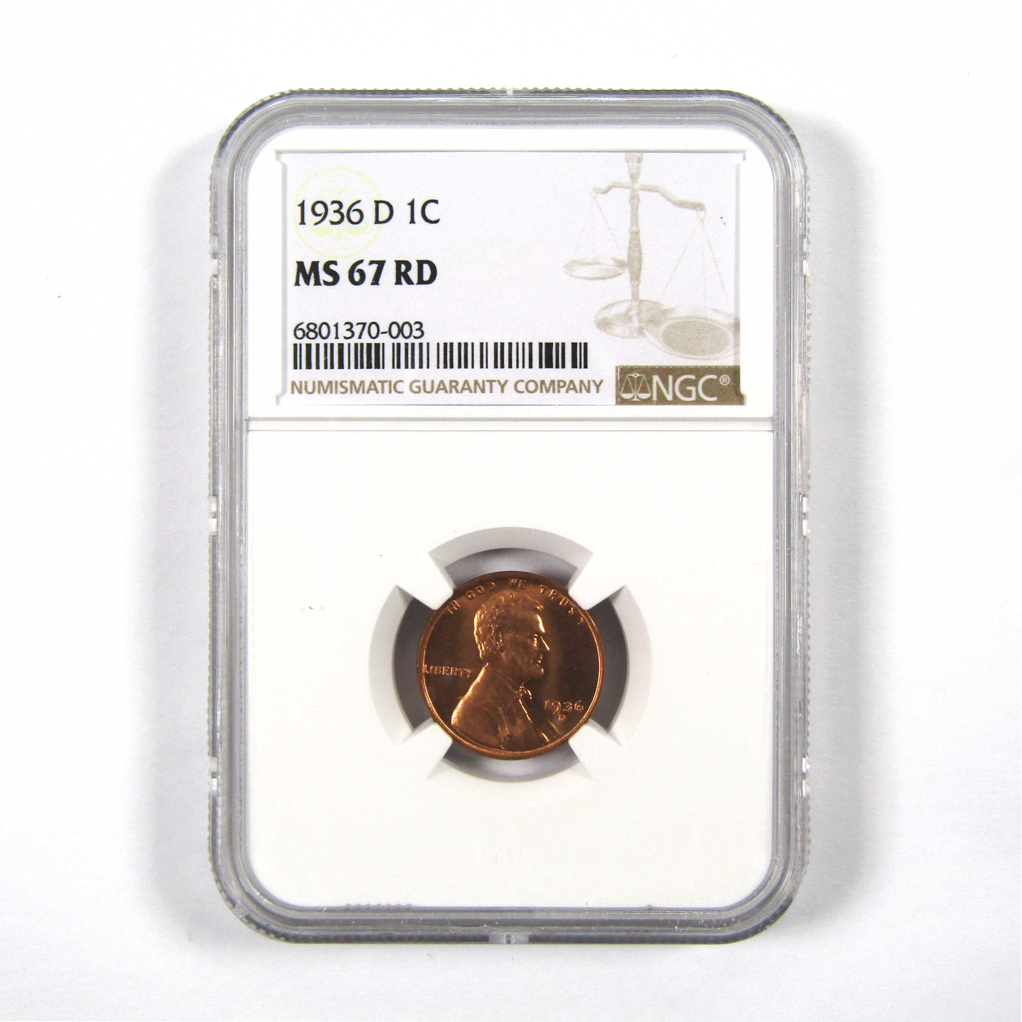 1936 D Lincoln Wheat Cent MS 67 RD NGC Penny 1c Uncirculated SKU:I9704