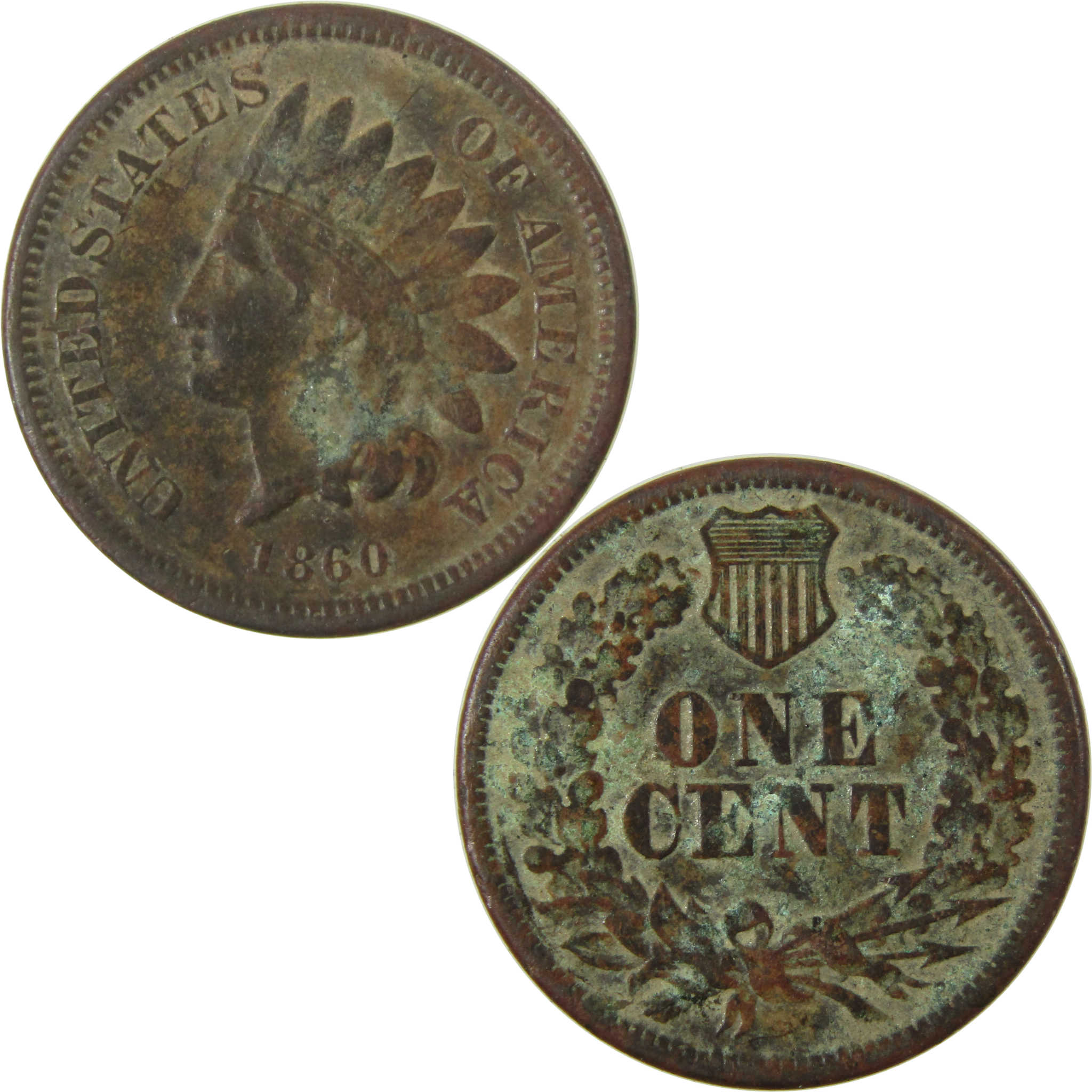 1860 Pointed Bust Indian Head Cent F Fine Details Penny SKU:CP1189