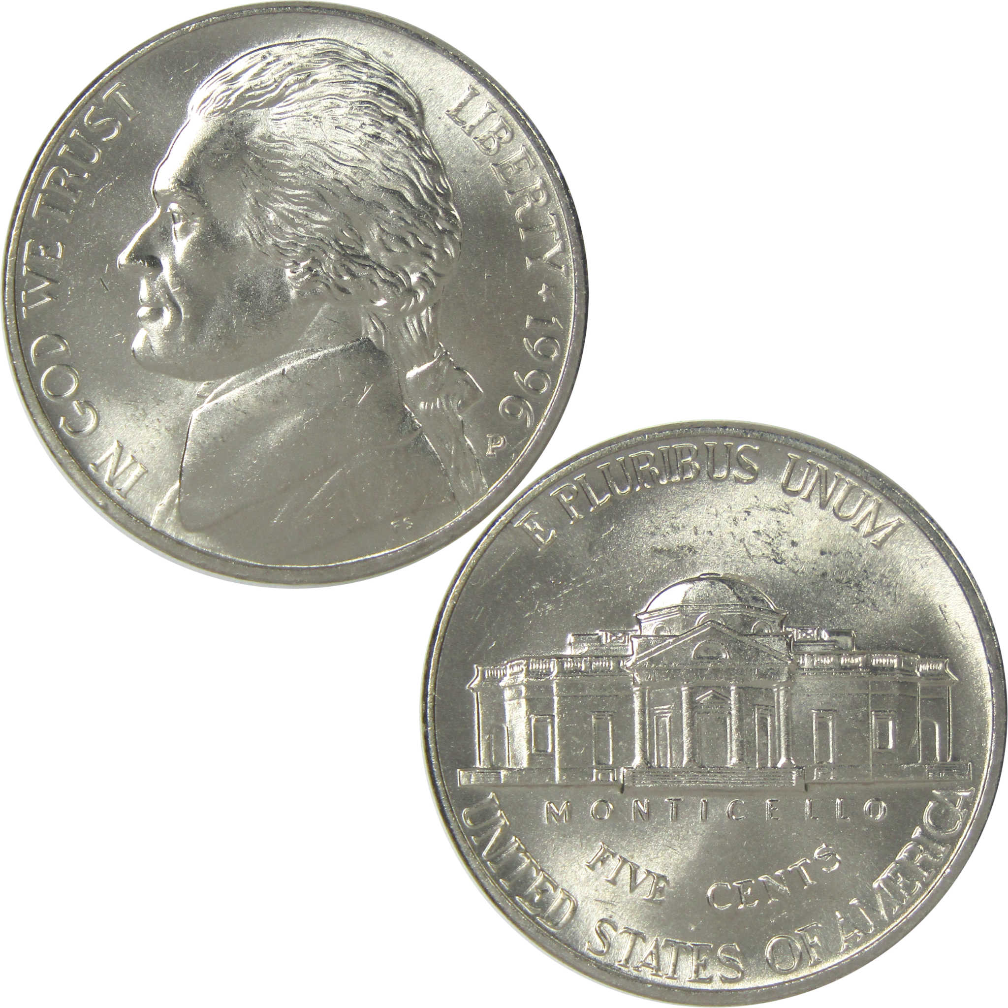 1996 P Jefferson Nickel Uncirculated 5c Coin