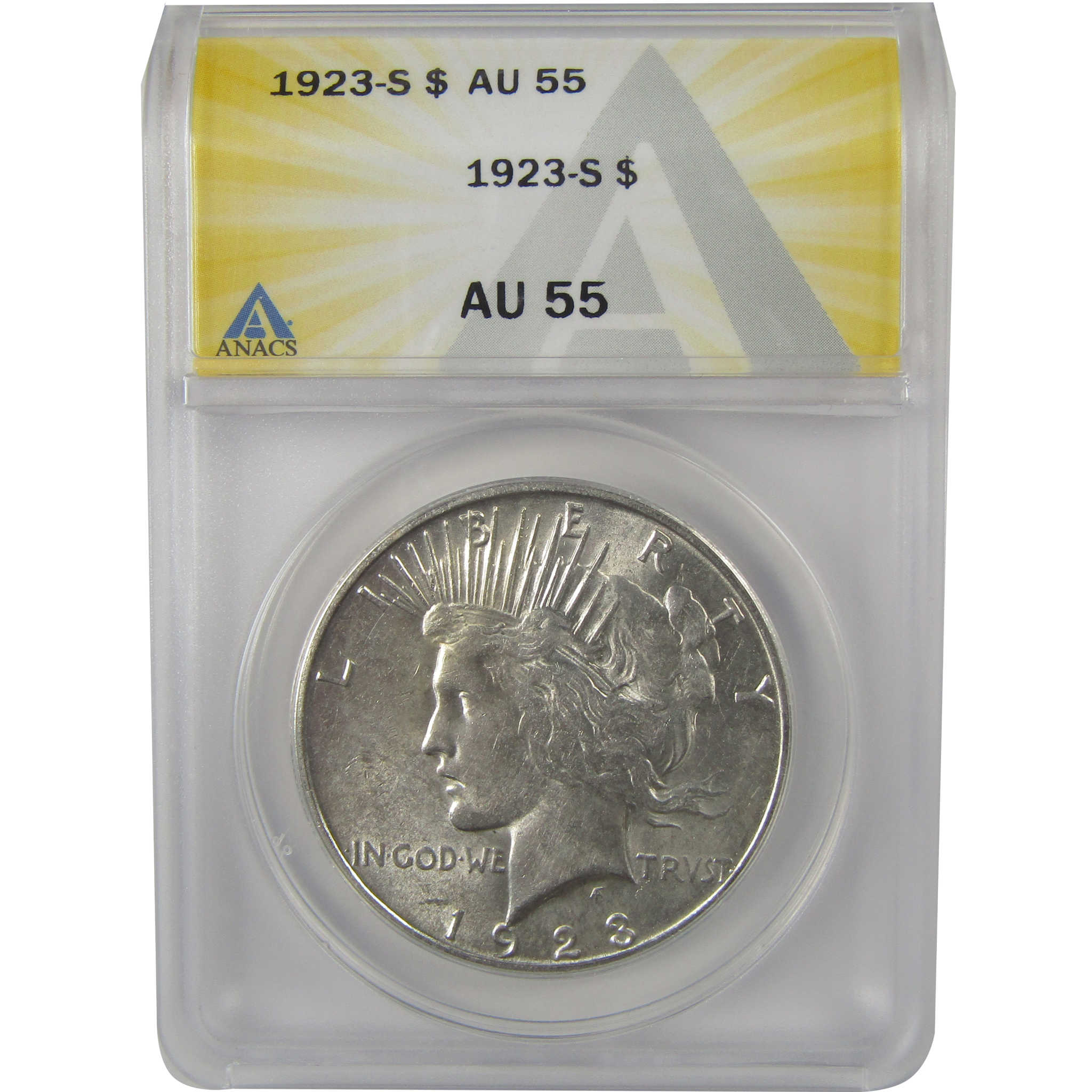 1923 S Peace Dollar AU 55 ANACS Silver $1 Coin SKU:I22175
